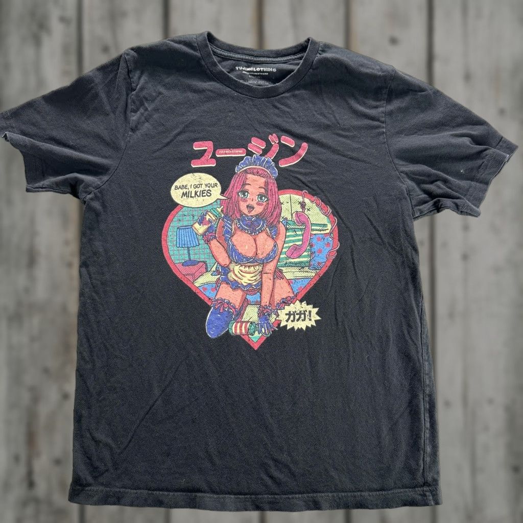 Vintage YujinClothing Anime Shirt Mens XL Black Graphic Print Streetwear T-Shirt Crew Neck Short Sleeve Size US XL / EU 56 / 4 - 1 Thumbnail