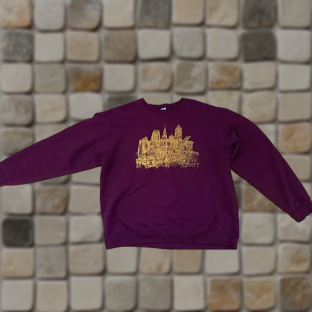 Port & Company Cleveland Cityscape Print 2010 Chris Deighan Art Sweatshirt Port&Company L Burgundy Long Sleeve Pullover Men Graphic Print Cotton Blend Size US L / EU 52-54 / 3 - 1 Thumbnail