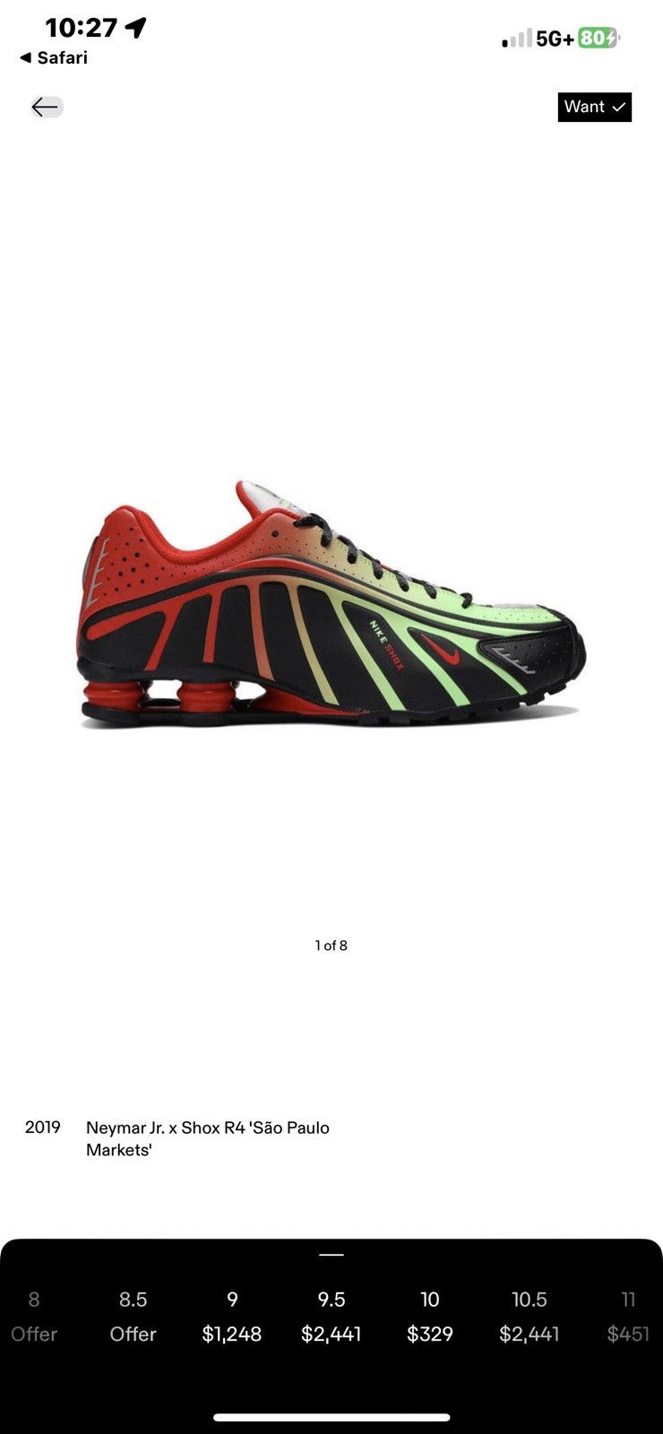 Nike 2019 Neymar Jr. x Shox R4 'São Paulo Markets' Size US 8.5 / EU 41-42 - 6 Thumbnail