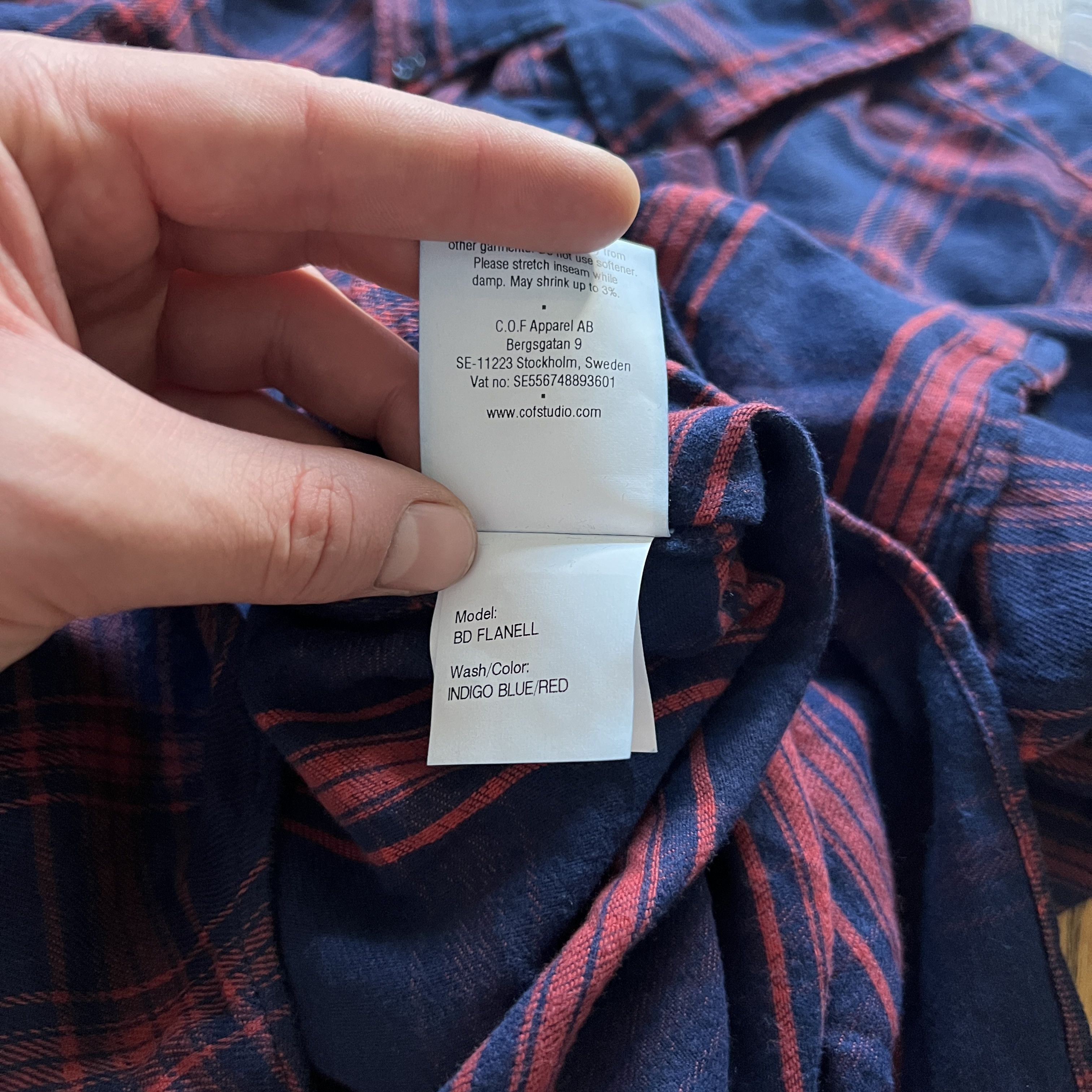 C.O.F. Studio Men's COF STUDIO BD FLANELL Indigo Blue Red Check Shirt Size US L / EU 52-54 / 3 - 9 Thumbnail