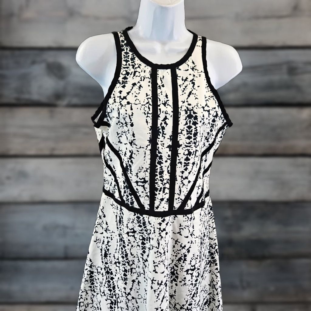 Parker Parker Womens Printed Dress Sz Large Black White Sleeveless Cotton Blend - Multicolor Colorful Fit & Flare Short Dress Womens L Size L / US 10 / IT 46 - 1 Thumbnail