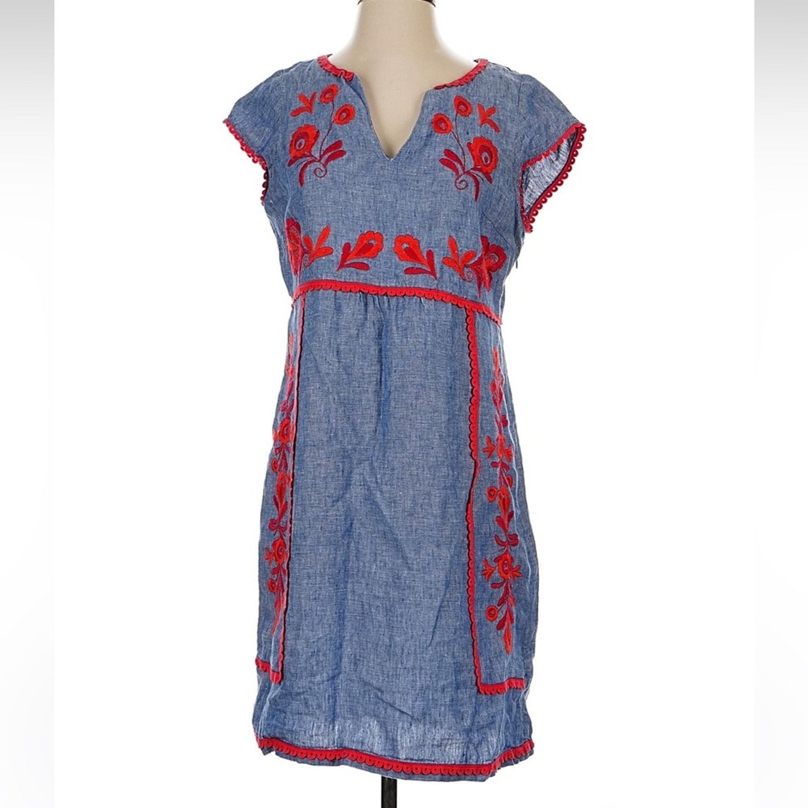 Boden Boden Blue Dress with Red Trim Size S / US 4 / IT 40 - 1 Thumbnail