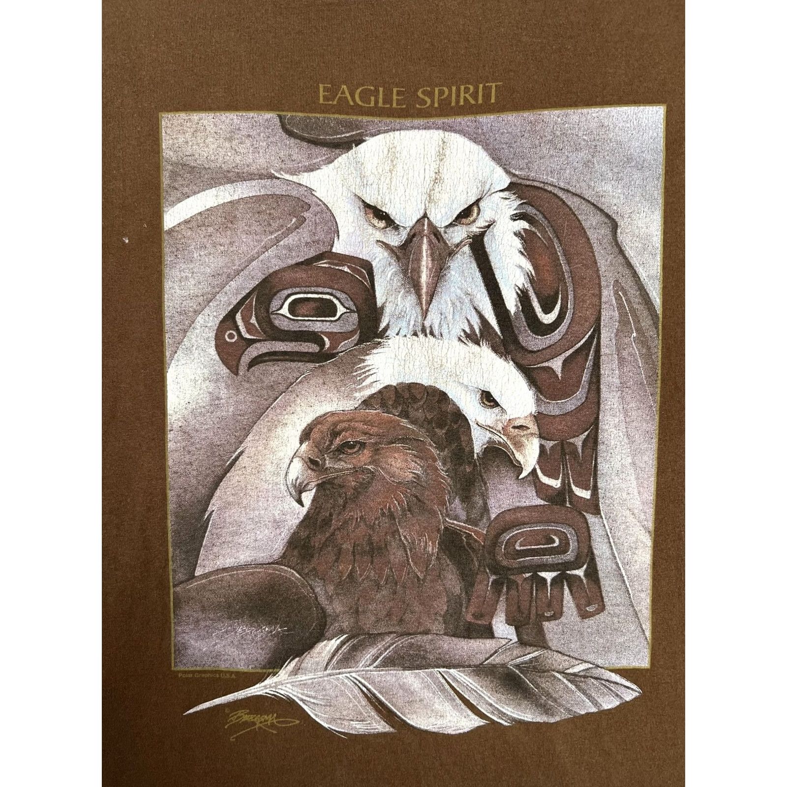Port & Company VINTAGE Eagle Spirit Oklahoma T-Shirt Mens XL Brown Eagle Totem Graphic Size US XL / EU 56 / 4 - 2 Thumbnail