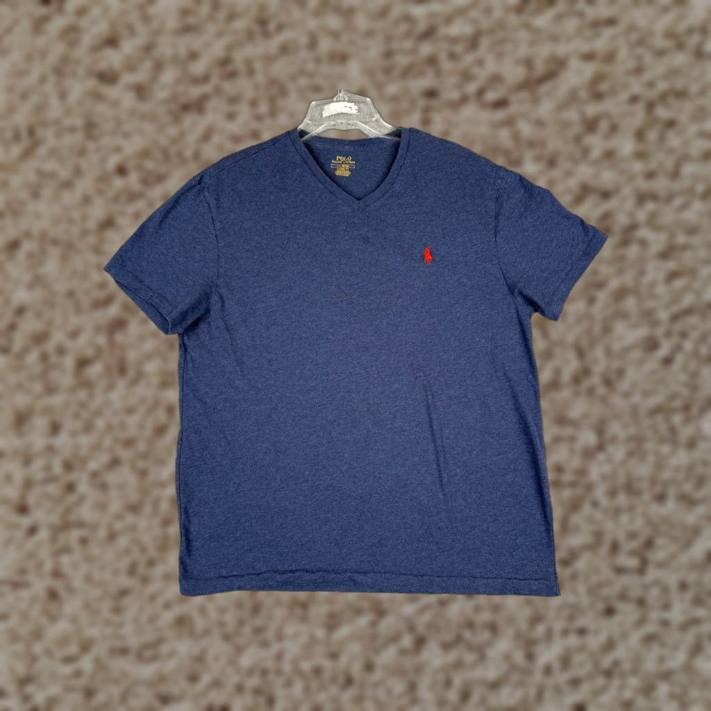 Ralph Lauren Polo Ralph Lauren Shirt Men L Blue Short Sleeve V-Neck Cotton Pony - Ralph Lauren - T-Shirt - Casual Sportswear Size US L / EU 52-54 / 3 - 1 Thumbnail