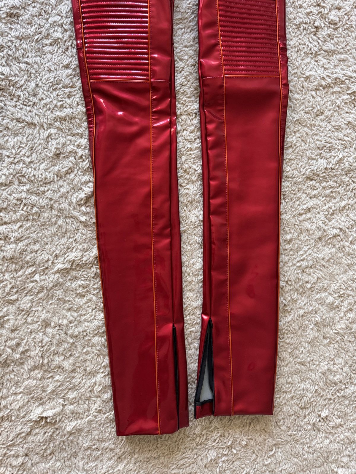 LaQuan Smith Red Moto Pants Patent Leather 00