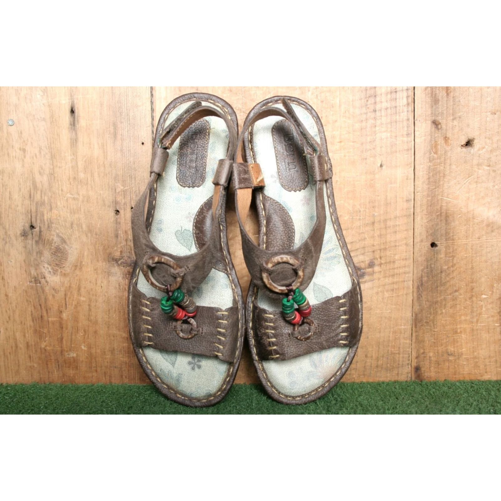 Born VINTAGE BORN Aegean Brown Beaded T-Strap Leather Slingback Sandals Women's Sz. 10 Size US 10 / IT 40 - 4 Thumbnail