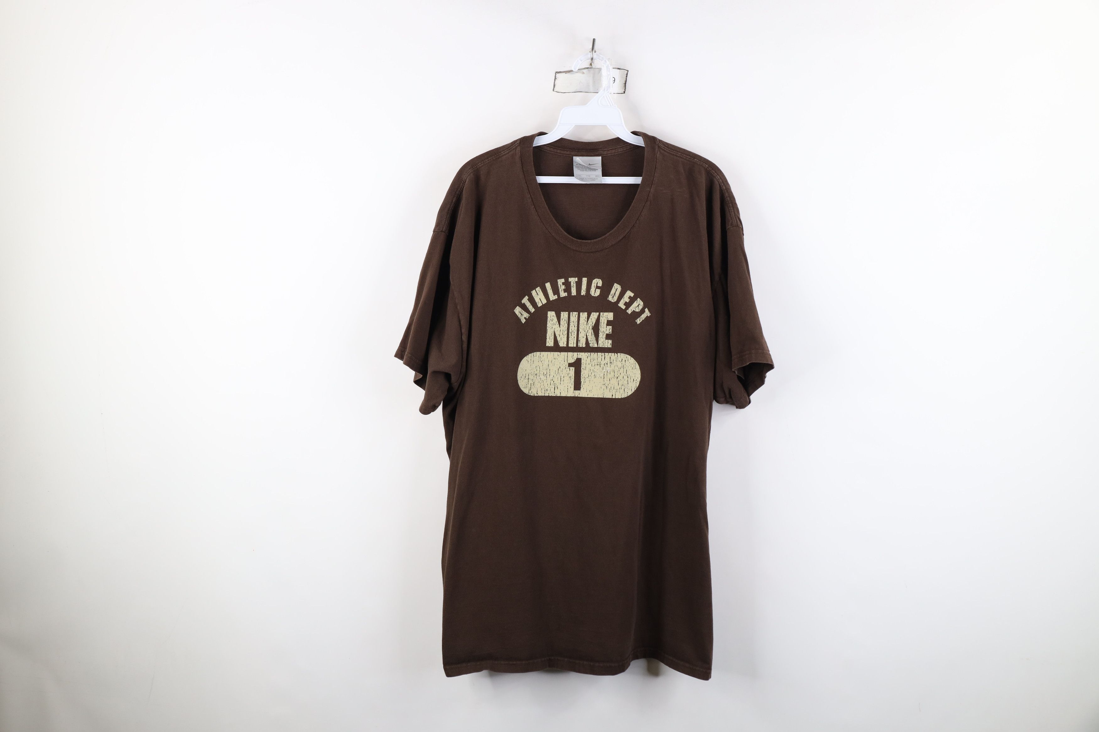 Nike Vintage Y2K Nike Spell Out Block Letter T-Shirt Brown Cotton Size US XXL / EU 58 / 5 - 1 Thumbnail