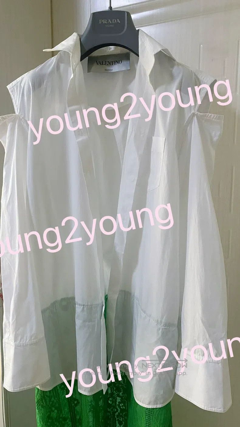 Valentino Valentino White and green deconstructed shirt lace-trimmed Size S / US 4 / IT 40 - 2 Thumbnail