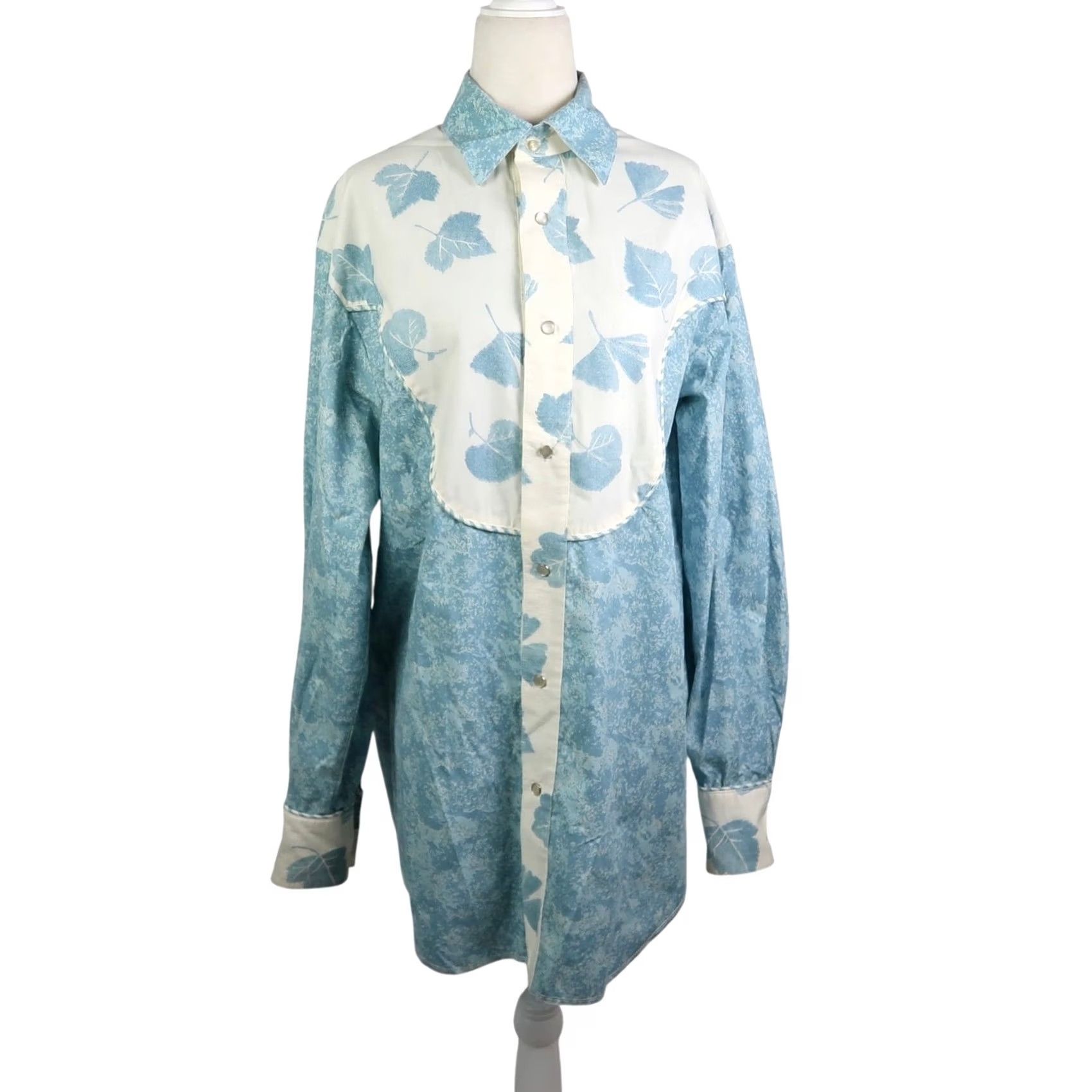 Vintage VINTAGE Shirt Mens M Blue and White Leaf Print Western Snap Front Size US M / EU 48-50 / 2 - 2 Thumbnail