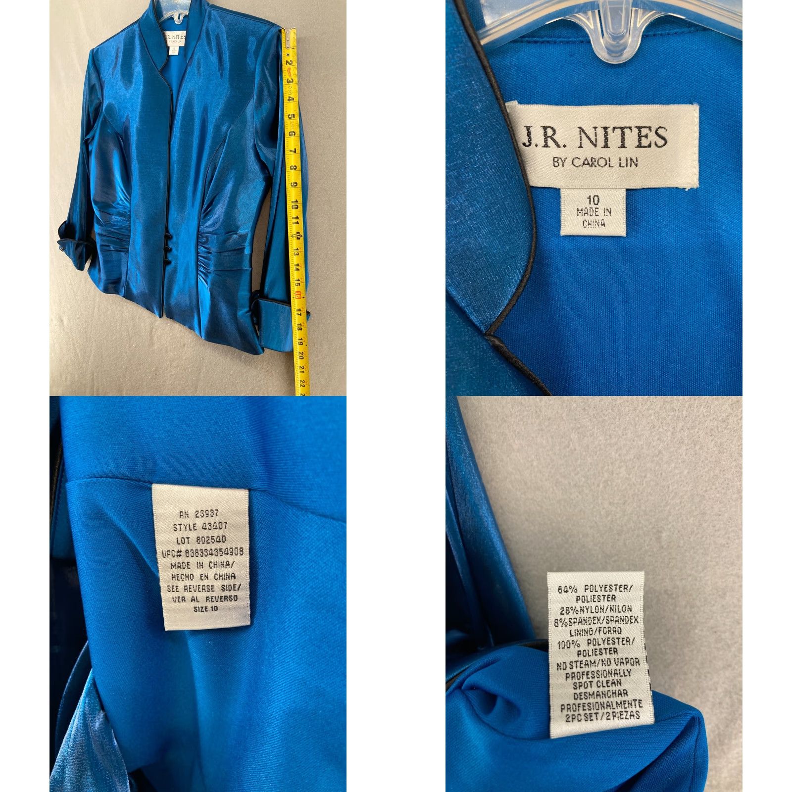 Vintage VINTAGE JR Nites By Carol Lin Womens Shirt Blouse 10 Blue 70s 80s Shoulder Pads Satin Polyester Blend V-Neck Long Sleeve Button Size L / US 10 / IT 46 - 9 Thumbnail