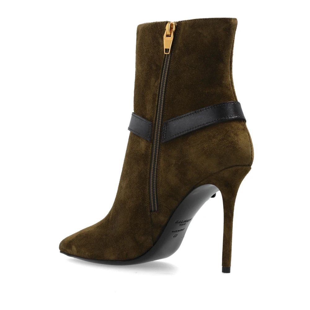 Balmain o1s1wg110126 105mm Pointed Suede Ankle Boots in Green Size US 8 / IT 38 - 3 Thumbnail