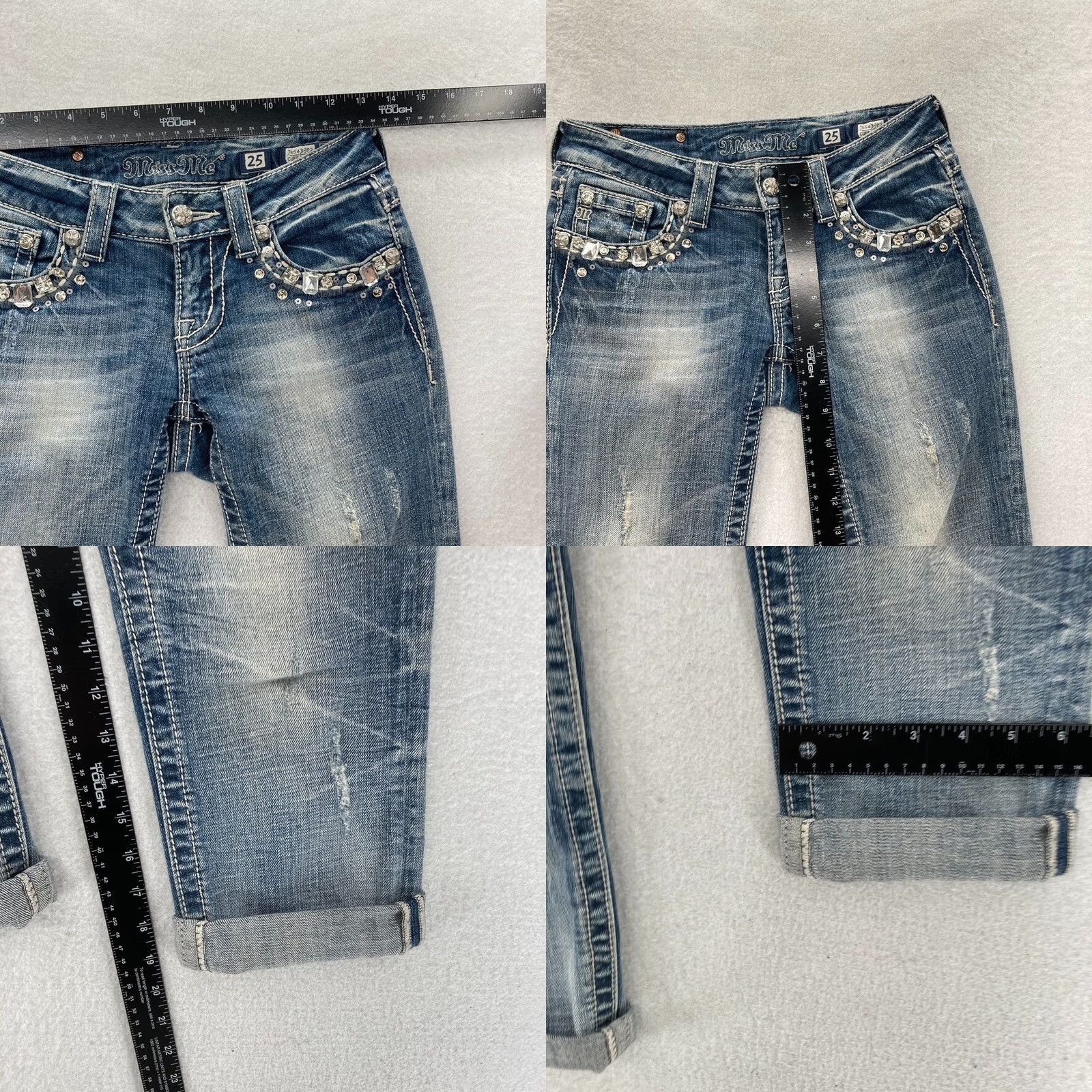 Miss Me Miss Me Jeans Women's 25 Cuff Capri Medium Blue Distressed Denim Thick Stitch Capri Jeans Women Size 42" / US 20 - 8 Thumbnail