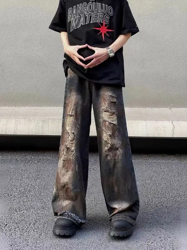 VIBE Vintage ripped dirty-dyed baggy jeans Size US 34 / EU 50 - 1 Thumbnail