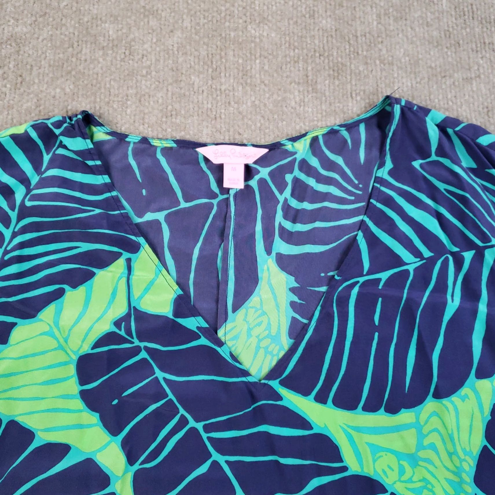 Lilly Pulitzer Lilly Pulitzer Shirt Womens Medium Blue Green Silk Leaf Print Tunic Blouse Top Size M / US 6-8 / IT 42-44 - 6 Thumbnail