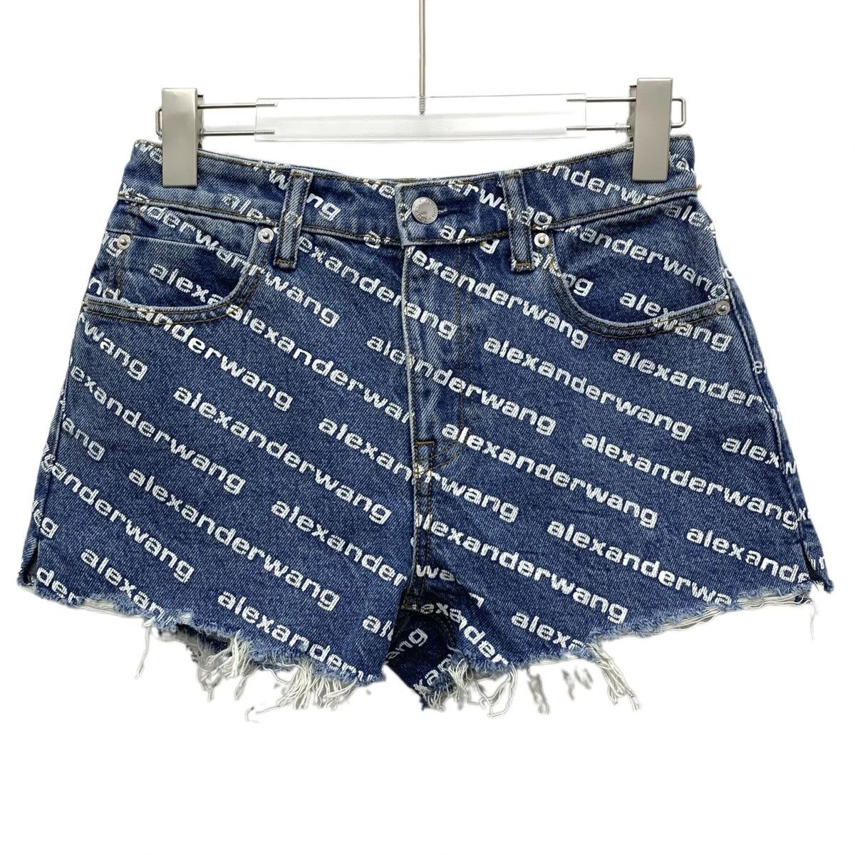 Alexander Wang Alexander Wang Blue Denim Shorts All Over Logo Print K26WX Size 25" / US 0 / IT 36 - 1 Thumbnail