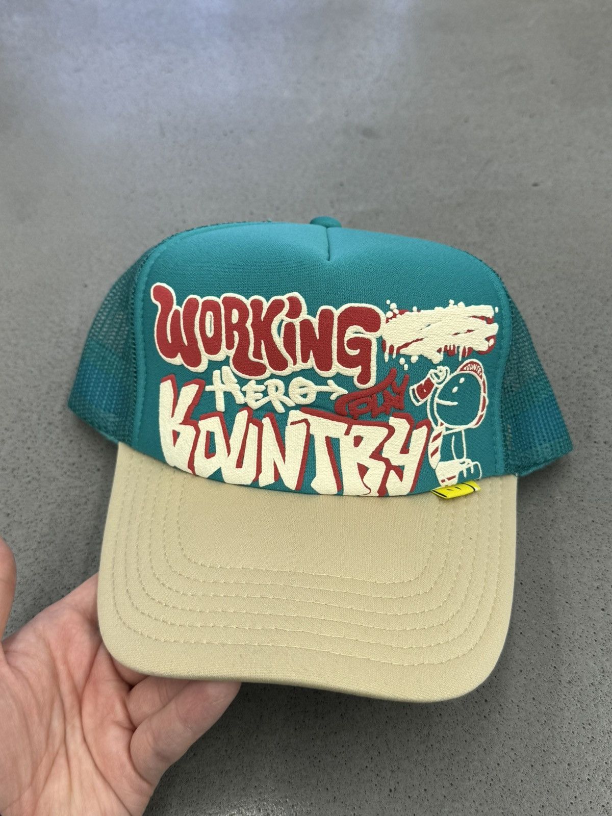 image of Kapital Working Hero Trucker Cap (Turquoise/beige), Men's