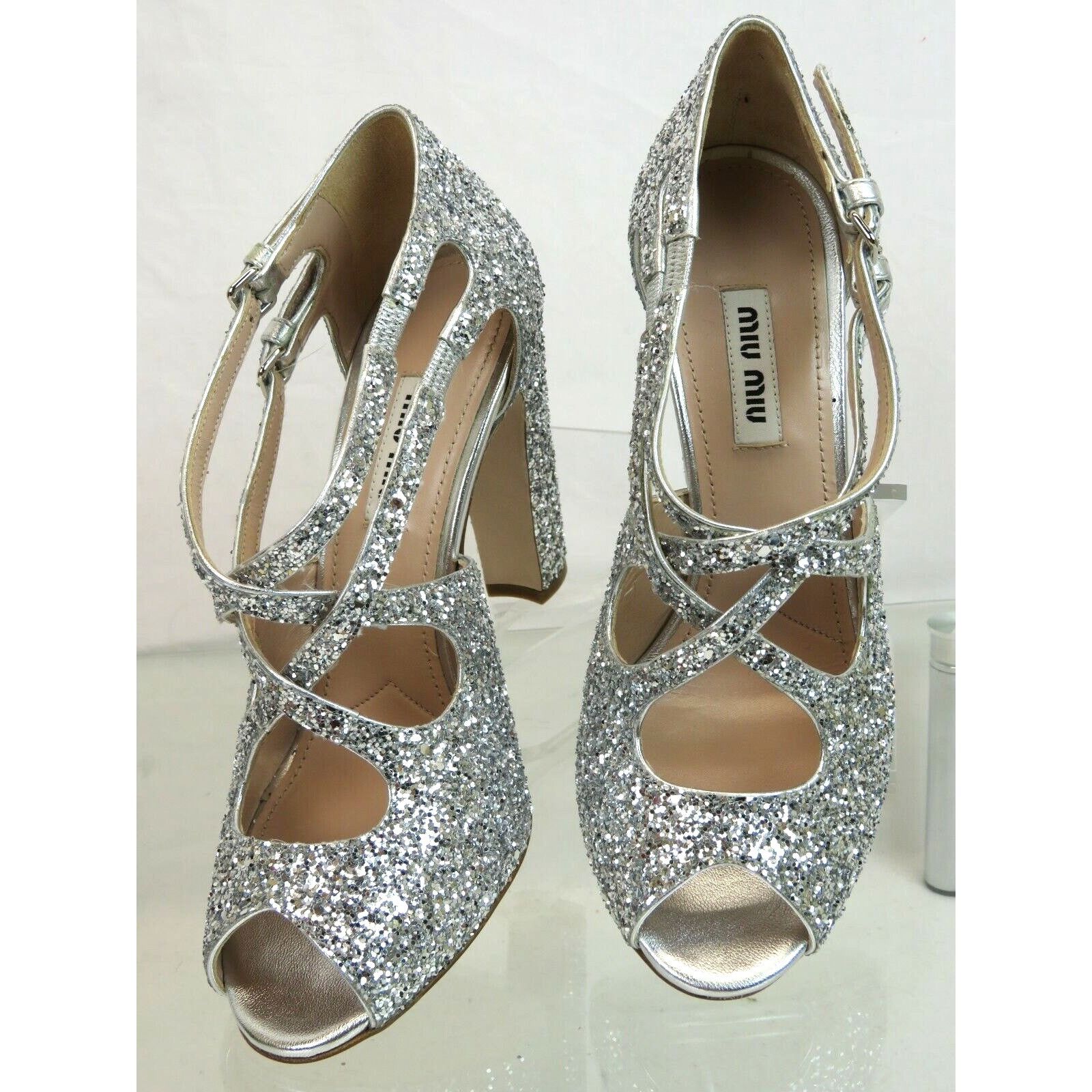 Miu Miu MIU MIU PRADA SILVER GLITTER LEATHER 5K880C BUCKLE PUMPS 36 Size US 6 / IT 36 - 11 Thumbnail