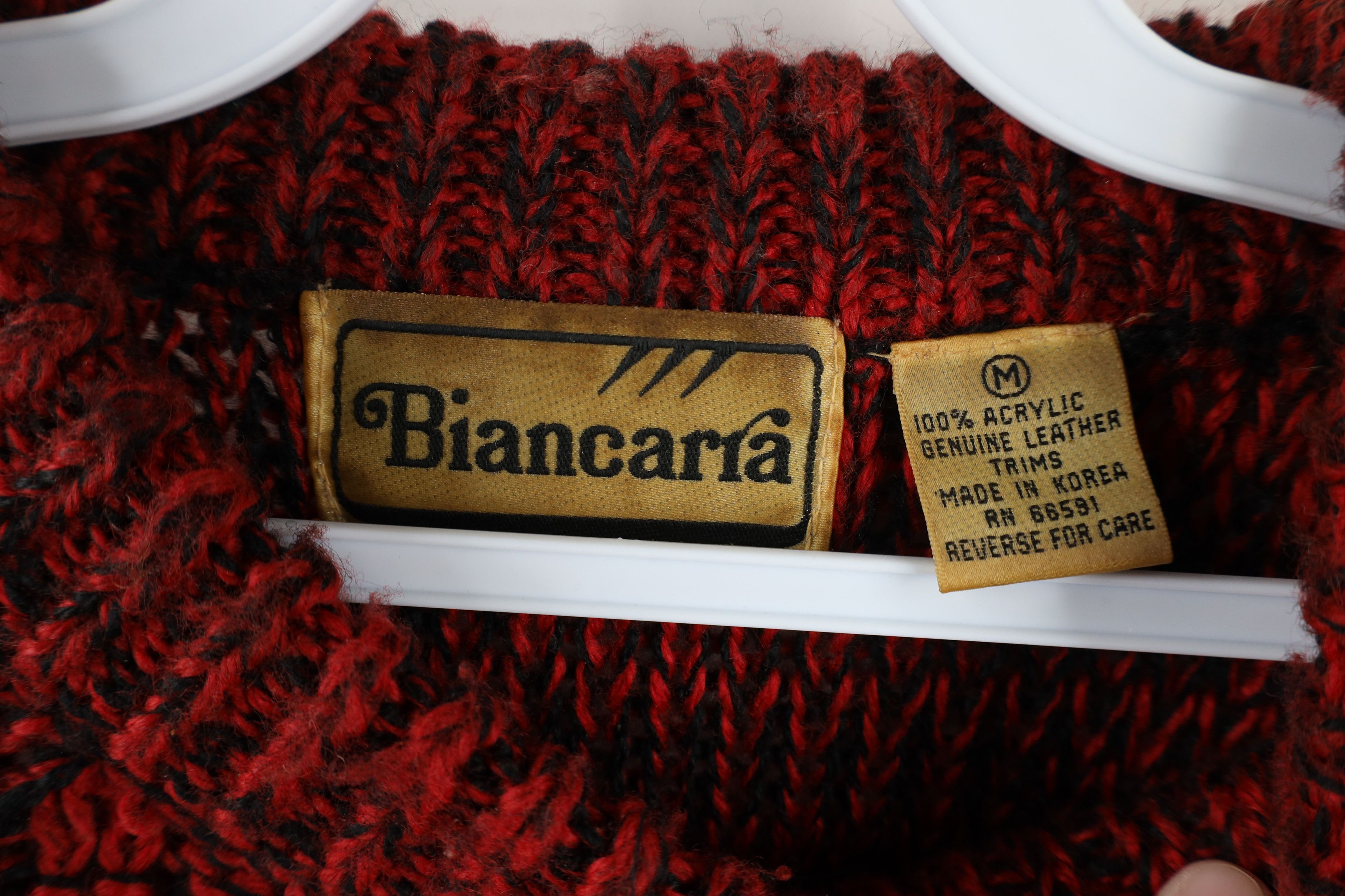 Vintage Vintage 90s Streetwear Leather Trim Crochet Knit Sweater Size US M / EU 48-50 / 2 - 9 Thumbnail