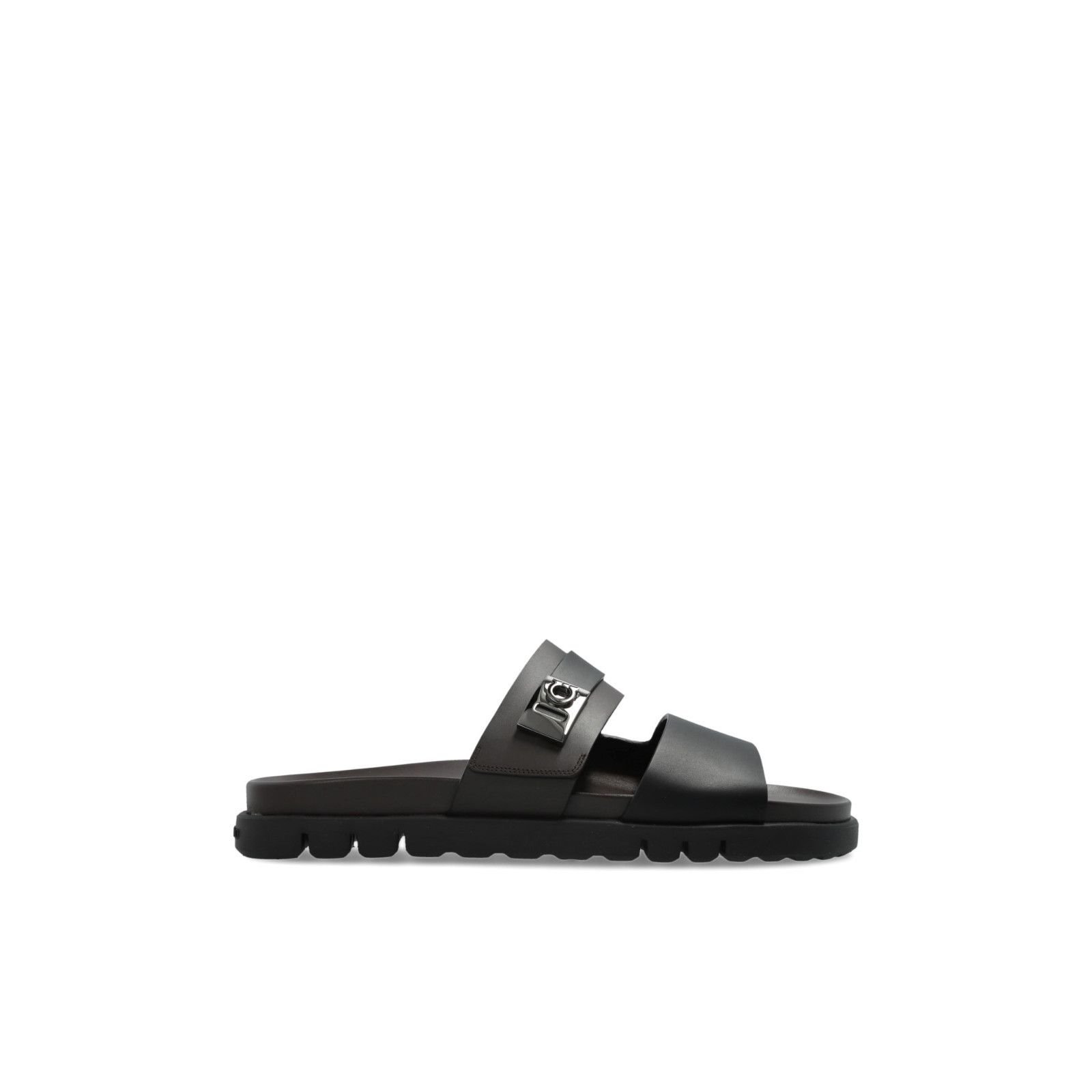 FERRAGAMO Black Leather Slides New & Authentic (Men's size:7