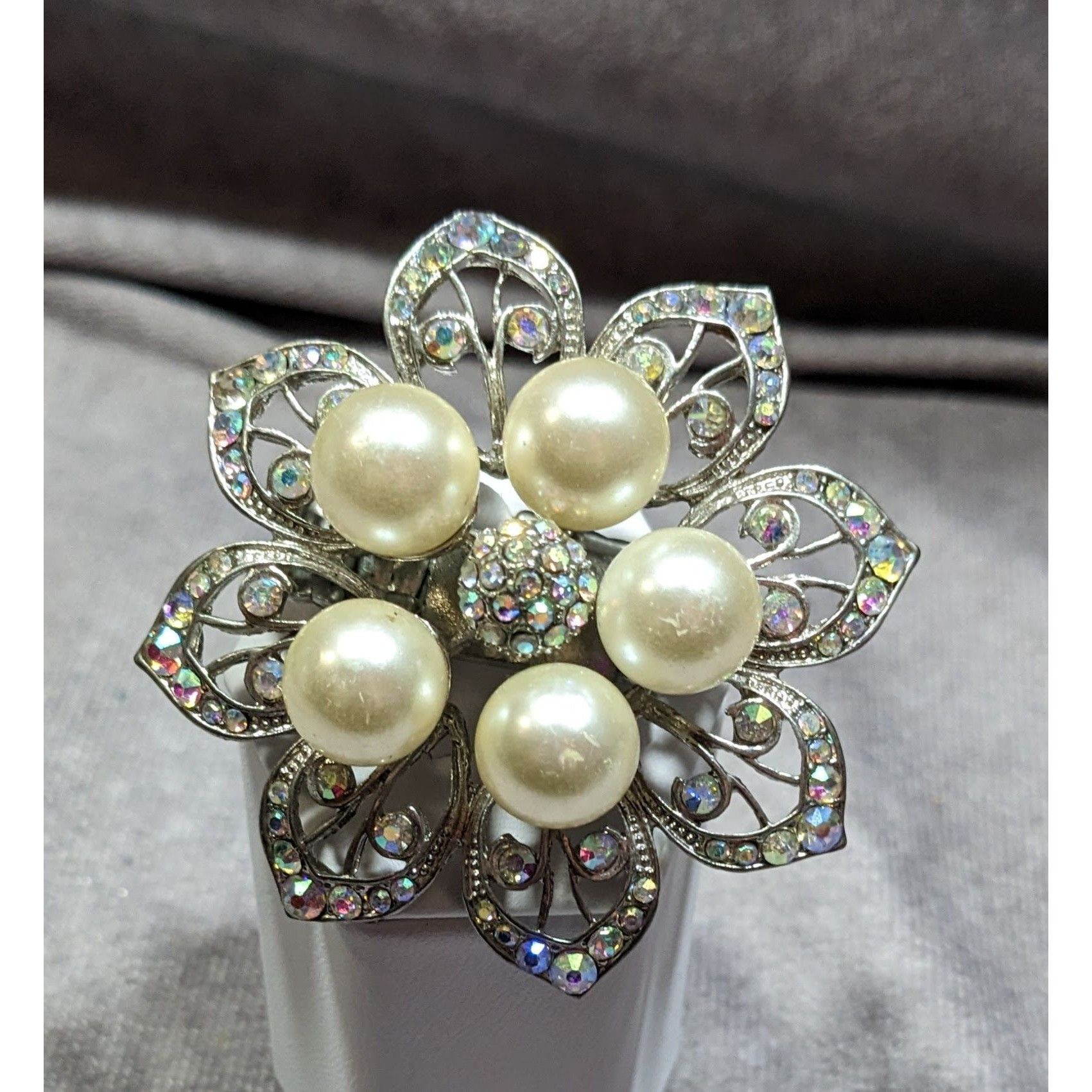 Other Whimsical Fairycore Floral AB Rhinestone Faux Pearl Stretch Size ONE SIZE - 6 Thumbnail
