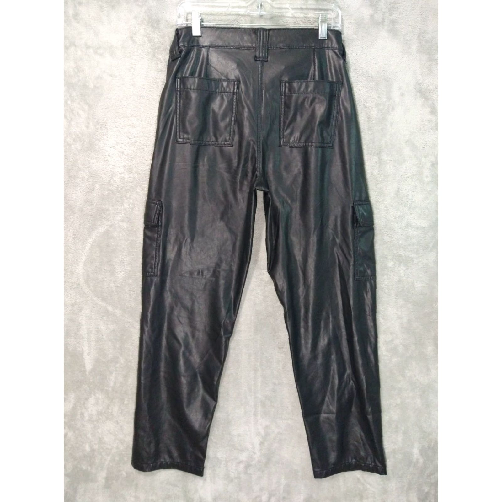American Eagle Outfitters American Eagle Pants Womens 8 Black Faux Leather Cargo High Rise Stretch Size 30" / US 8 / IT 44 - 2 Thumbnail