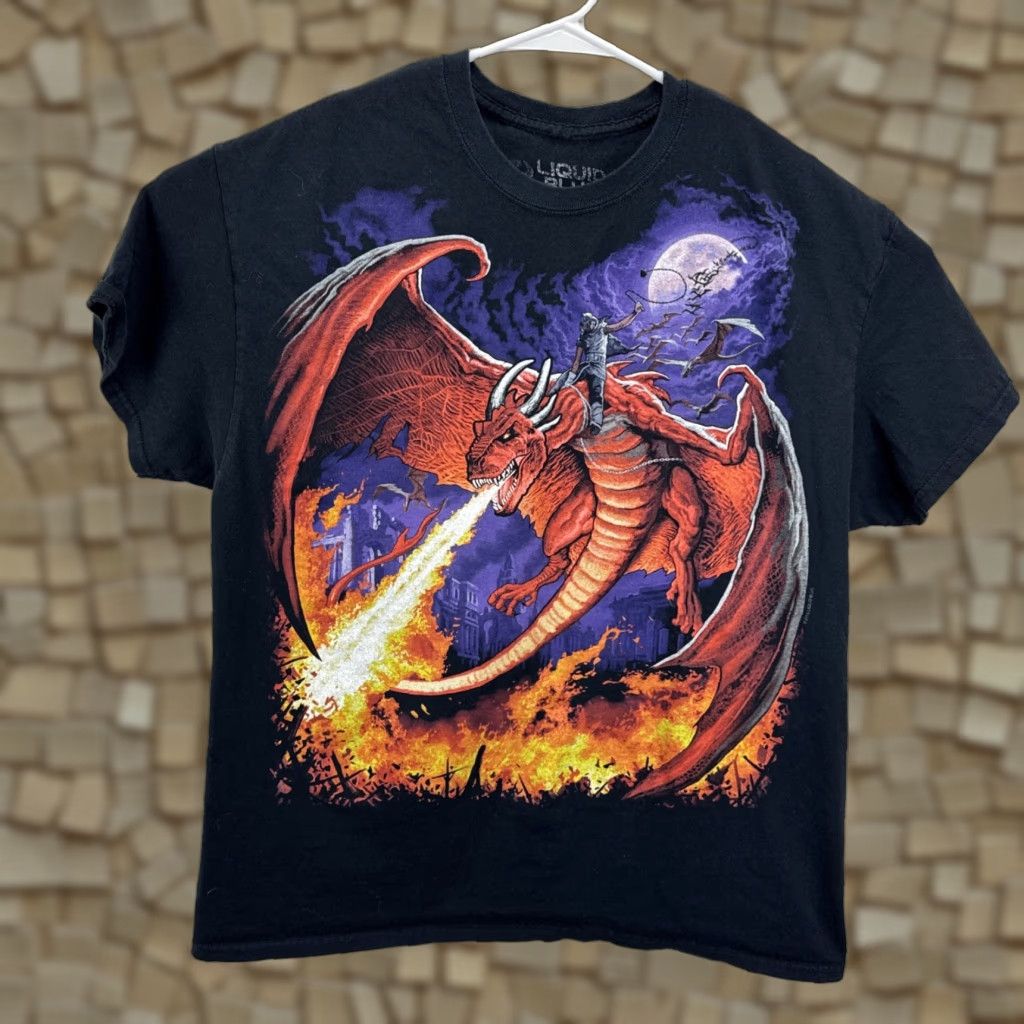 Liquid Blue Liquid Blue Shirt XL Black Dragon T Shirt Graphic Print Fantasy 90s Big Print Mens Size US XL / EU 56 / 4 - 1 Thumbnail