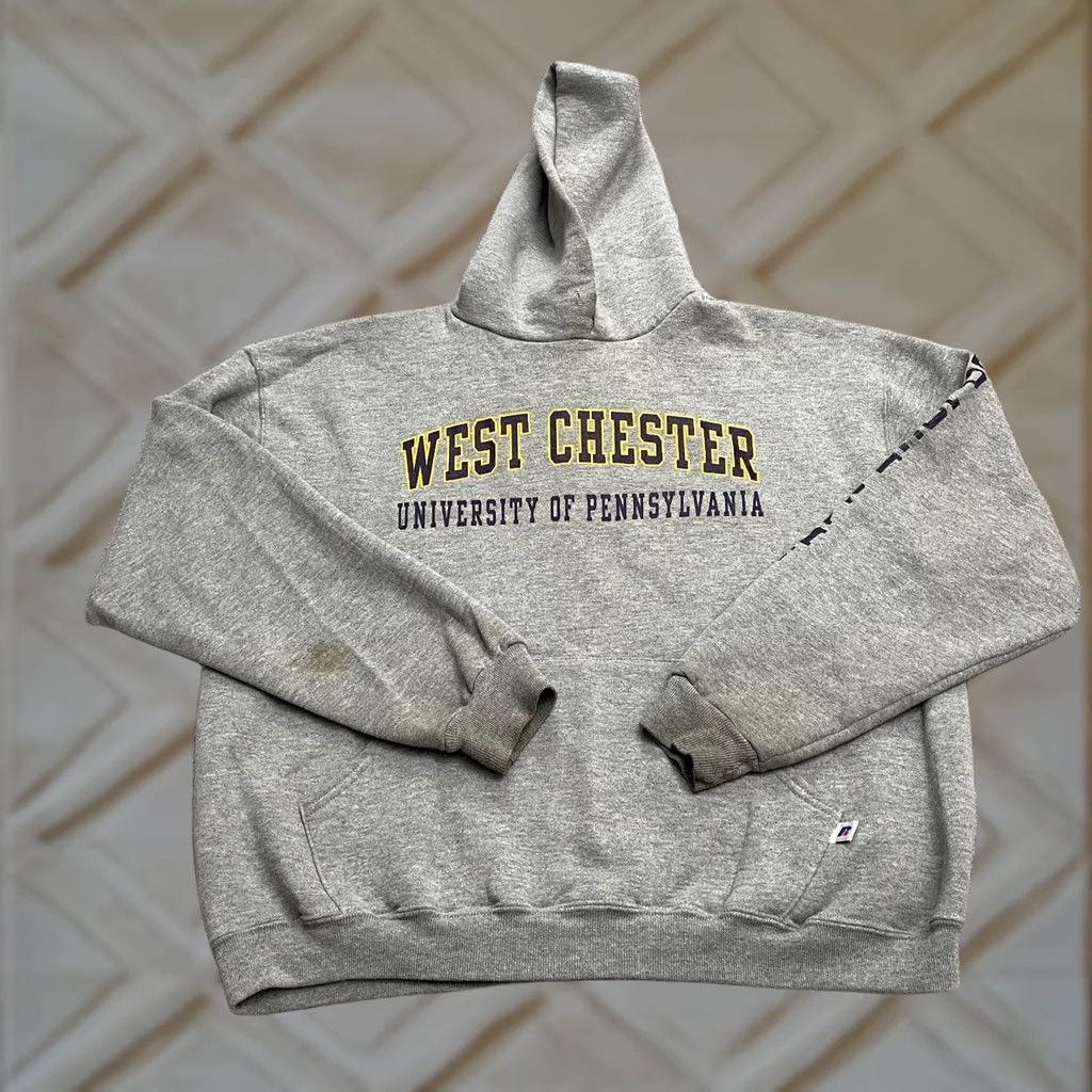 Russell Athletic VINTAGE Russell Athletic Hoodie Unisex Large Gray 90s Graphic Print Sweatshirt Size US L / EU 52-54 / 3 - 1 Thumbnail