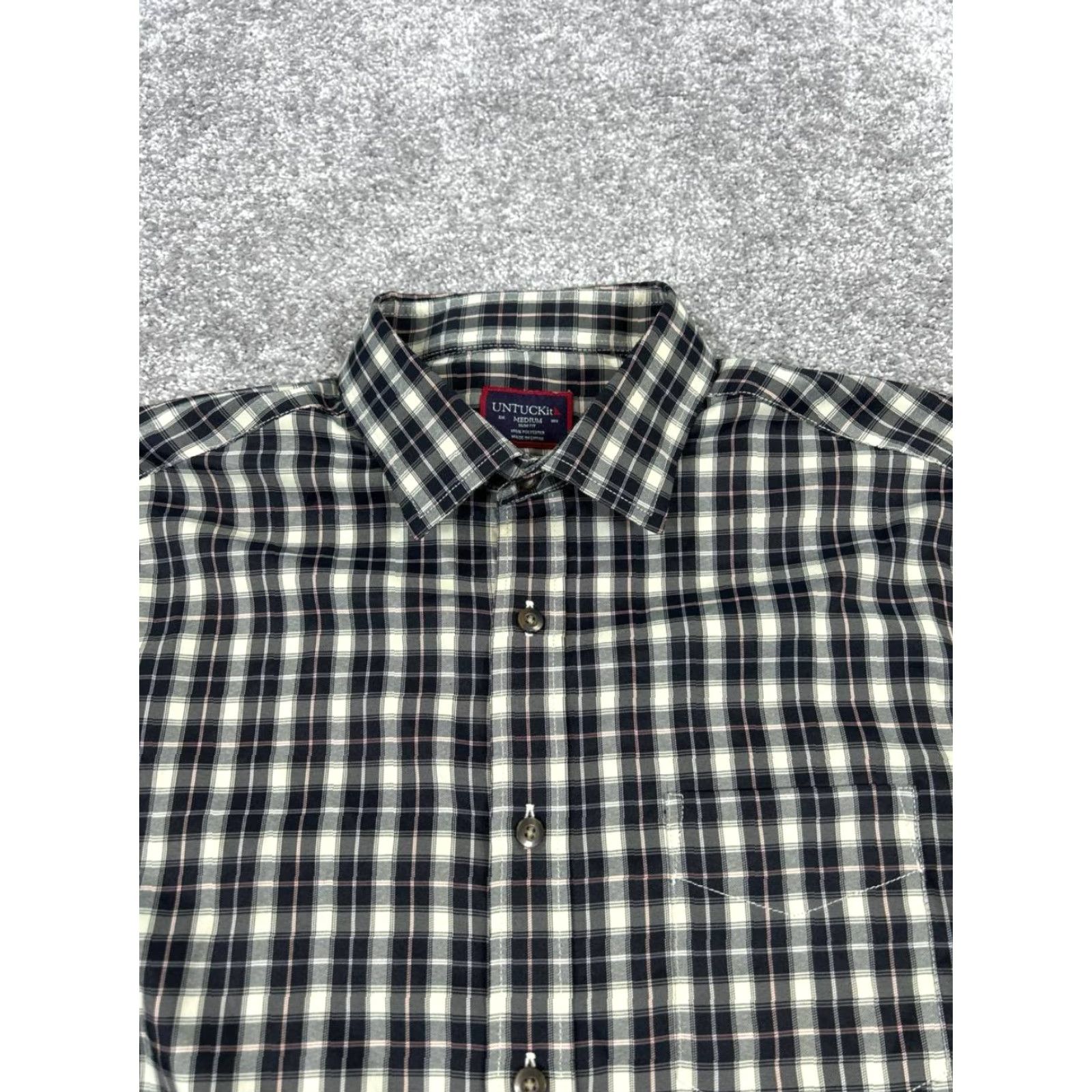 UNTUCKit UNTUCKit Shirt Mens Medium Beige Black Cotton Button Up Plaid Size US M / EU 48-50 / 2 - 2 Thumbnail