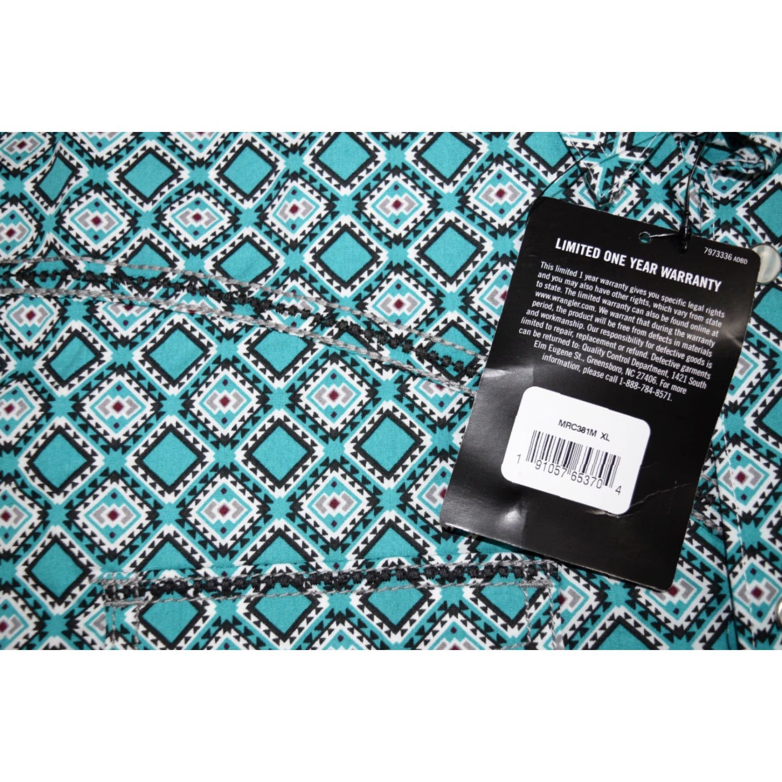 Wrangler WRANGLER ROCK 47 GEO PRINT Button-Up Shirt XL Teal Mens Cowboy Western Snap Size US XL / EU 56 / 4 - 6 Thumbnail