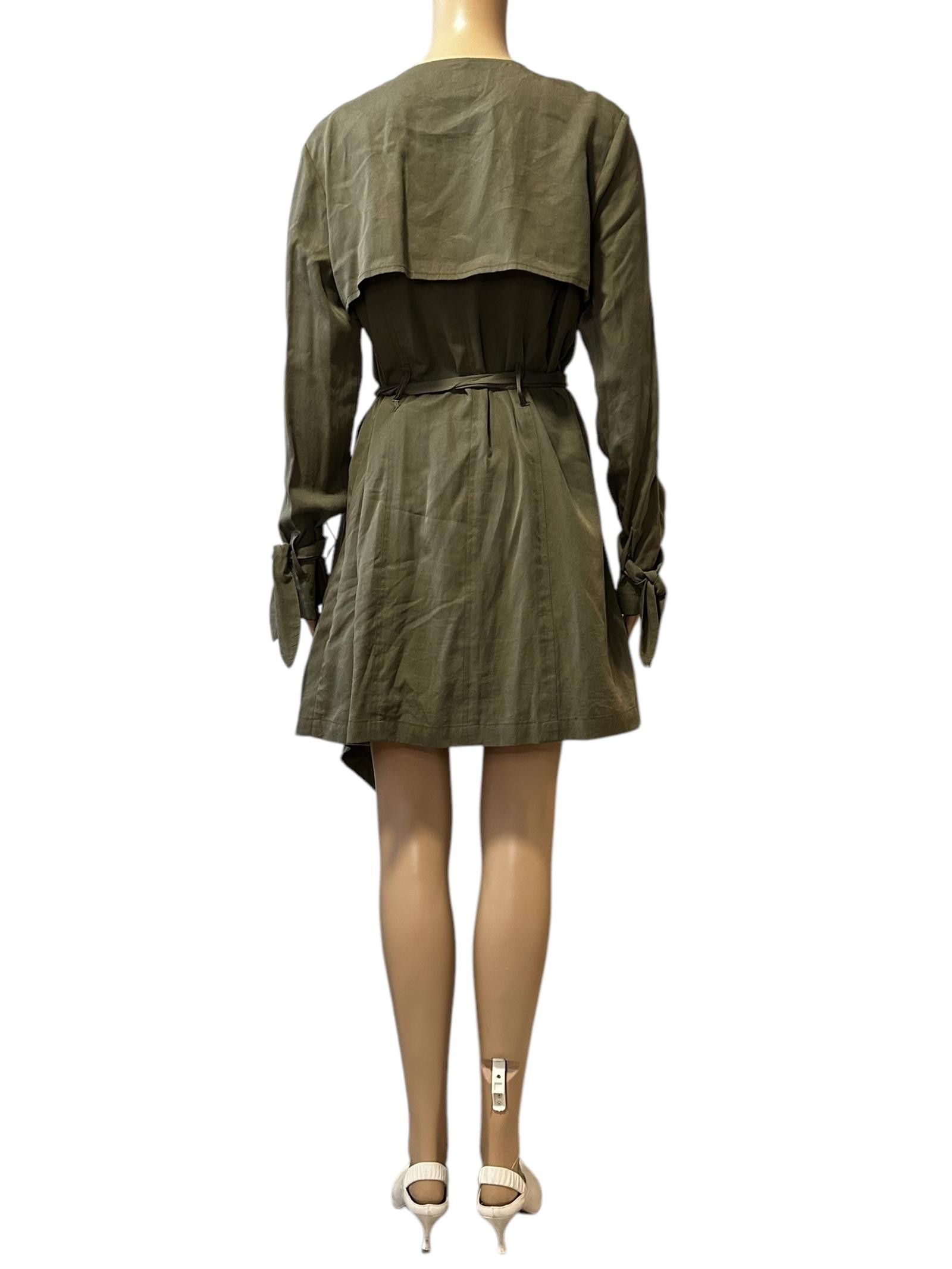 Designer Chic Olive Green Trench Coat – Elegant Layered Style Size M / US 6-8 / IT 42-44 - 4 Thumbnail