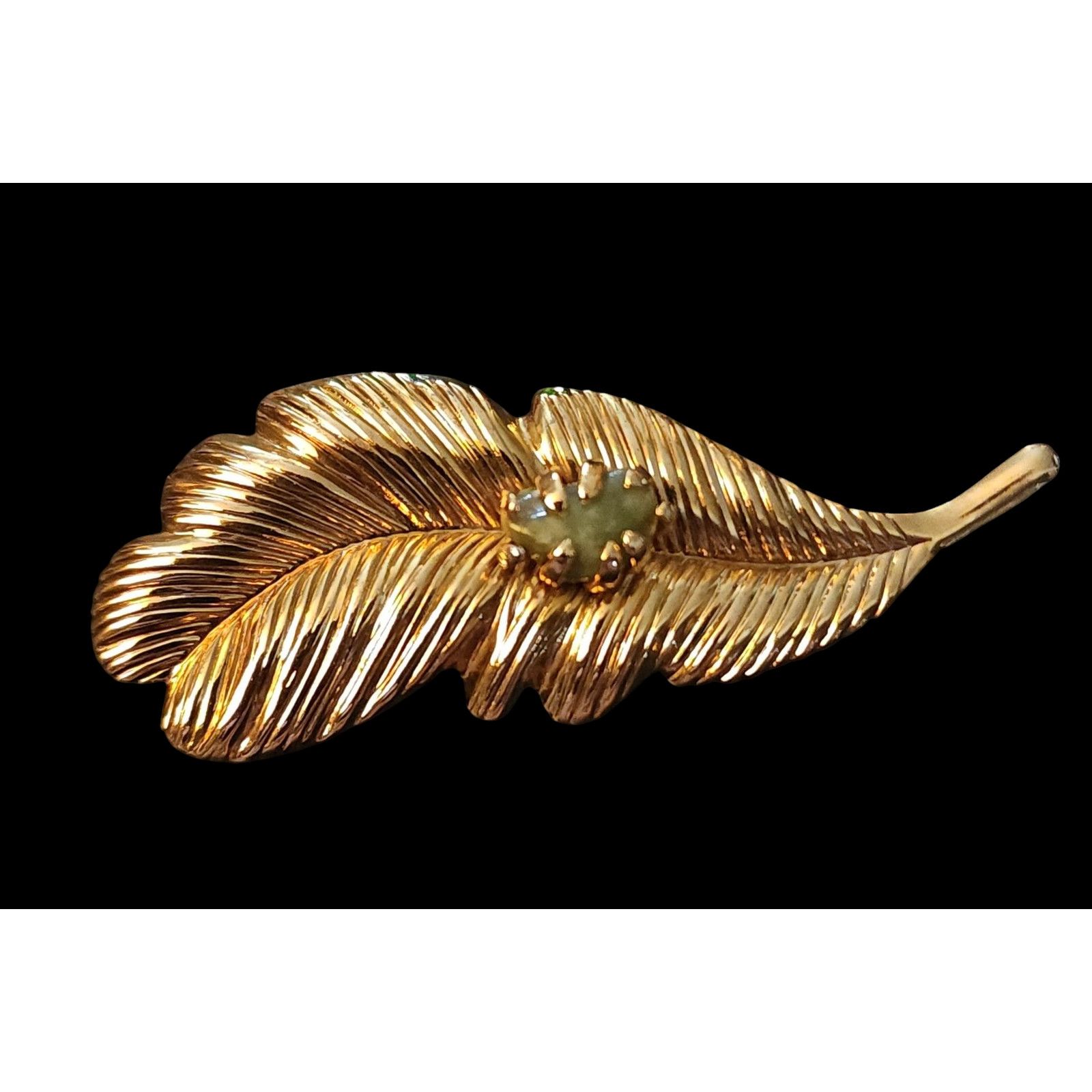 Other Vintage fantasy gold-tone leaf jade stone brooch Size ONE SIZE - 2 Thumbnail