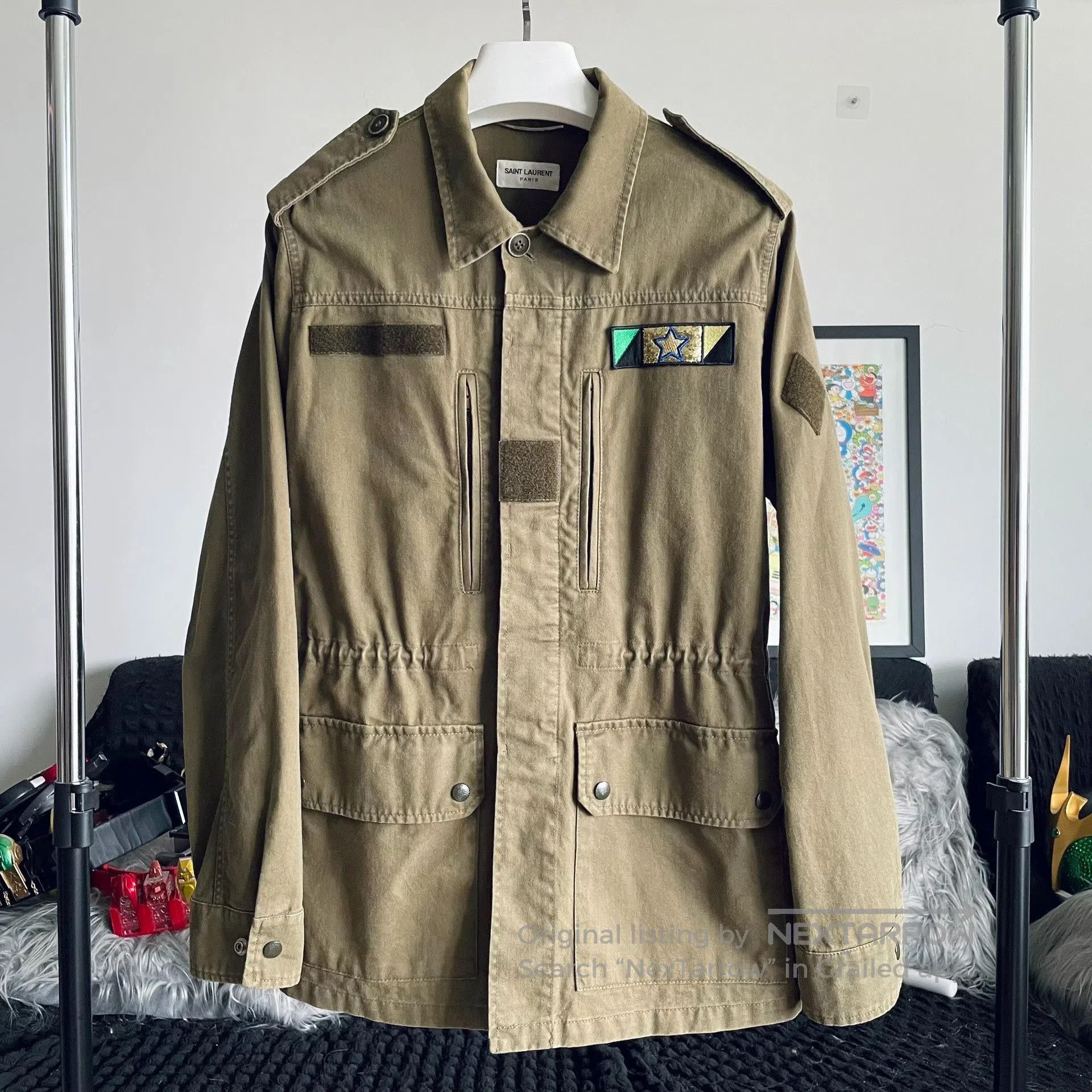 Saint Laurent Paris SLP Shark Military Green Distressed Jacket. Size US S / EU 44-46 / 1 - 1 Thumbnail