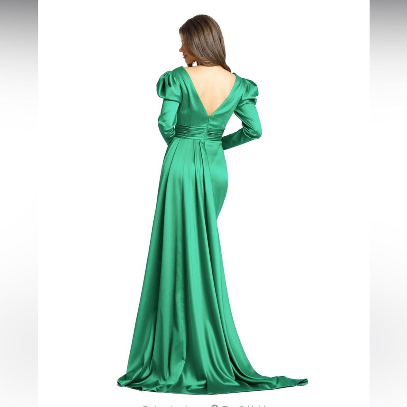 Designer Mac Duggal FAUX WRAP LONG SLEEVE A LINE GOWN Green 12 Size XL / US 12-14 / IT 48-50 - 3 Thumbnail