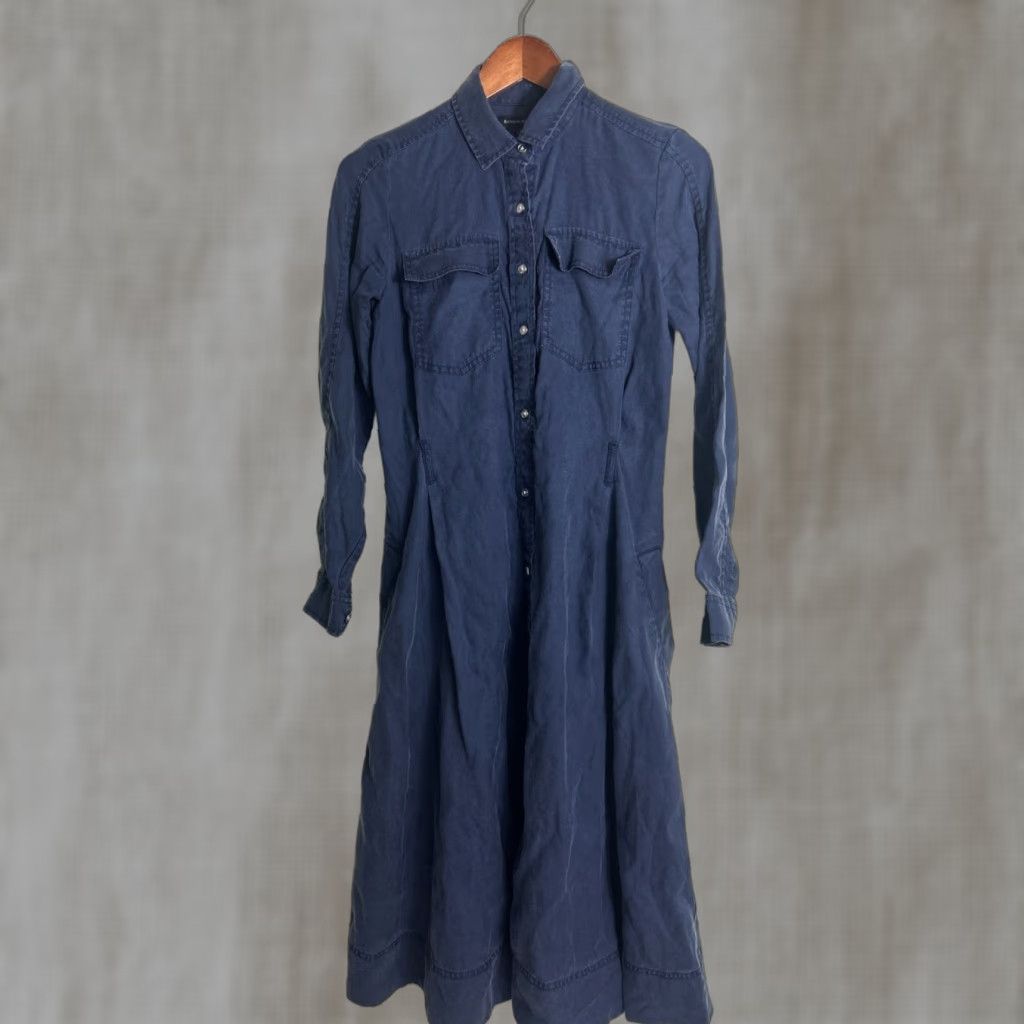 Banana Republic VINTAGE Banana Republic Midi Shirt Dress Navy Women’s Small Lyocell Belted 3/4 Sleeve XS Womens Size XS / US 0-2 / IT 36-38 - 1 Thumbnail