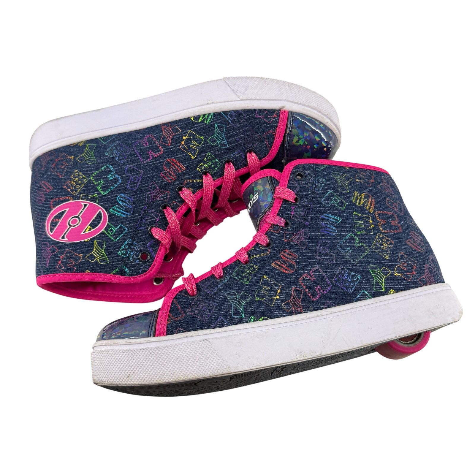 Heelys Heelys Hi Top Trainers Blue Denim Hot Pink Rainbow Womens 8 Size US 8 / IT 38 - 4 Thumbnail