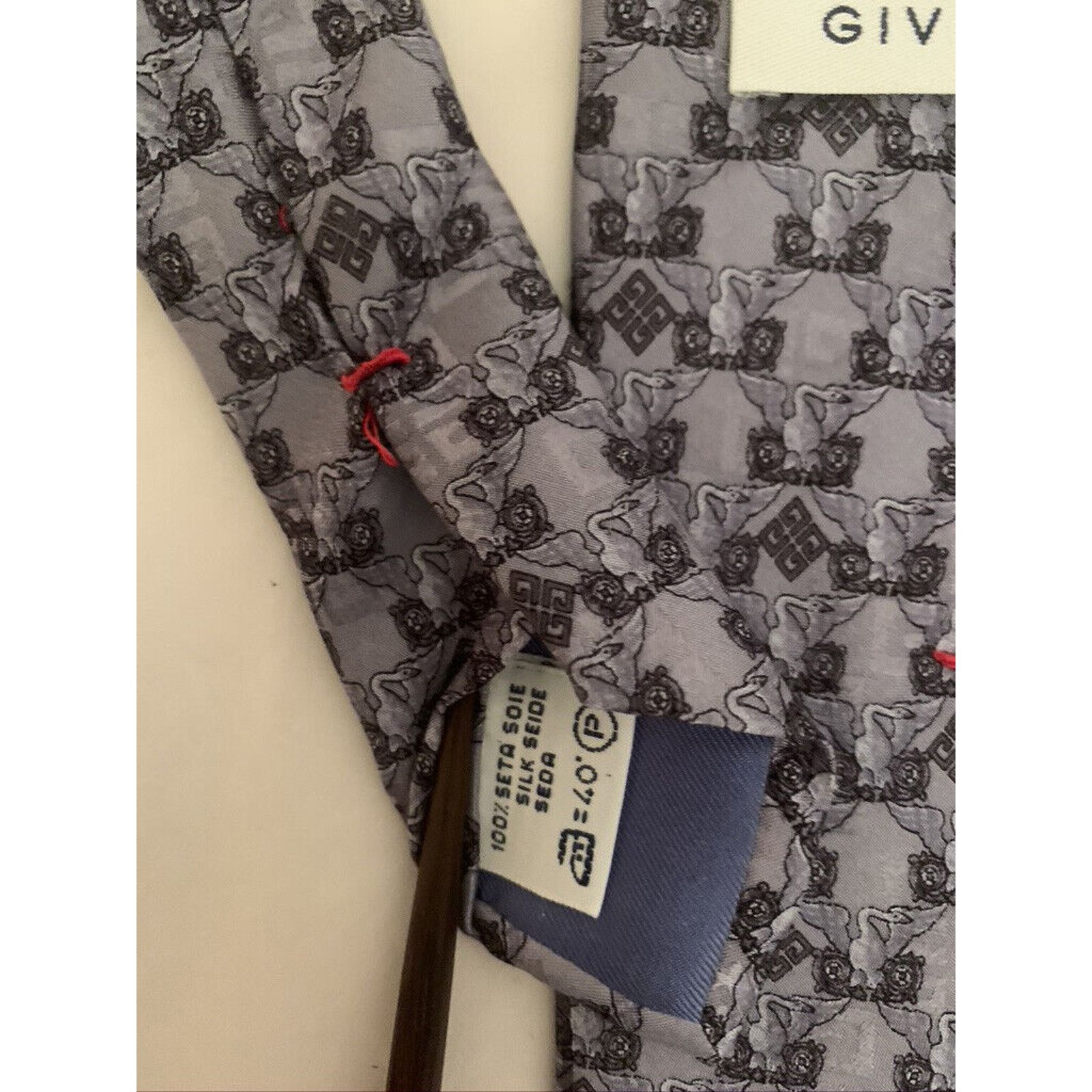 Givenchy Givenchy 100% Silk tie Blue/Gray and black Pattern Swan Size ONE SIZE - 5 Thumbnail