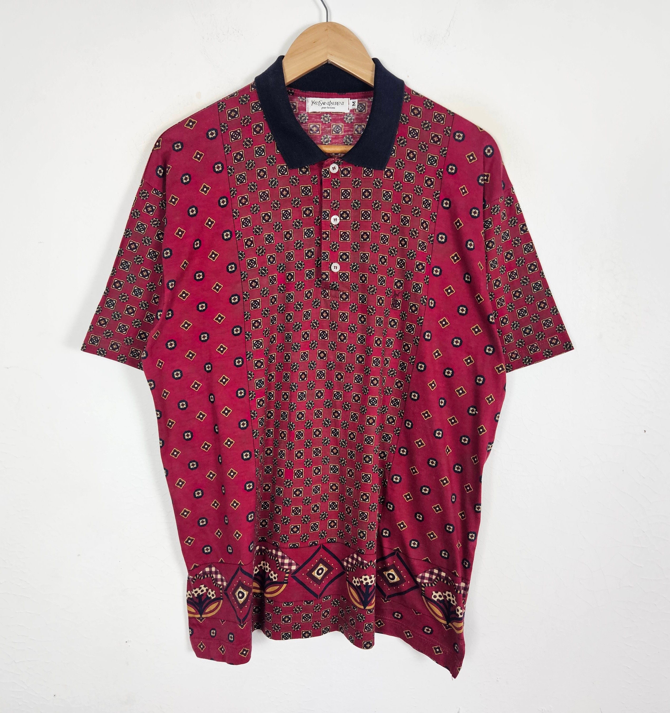 Vintage Vintage Yves Saint Laurent pour homme Abstract motive polo Size US M / EU 48-50 / 2 - 2 Thumbnail