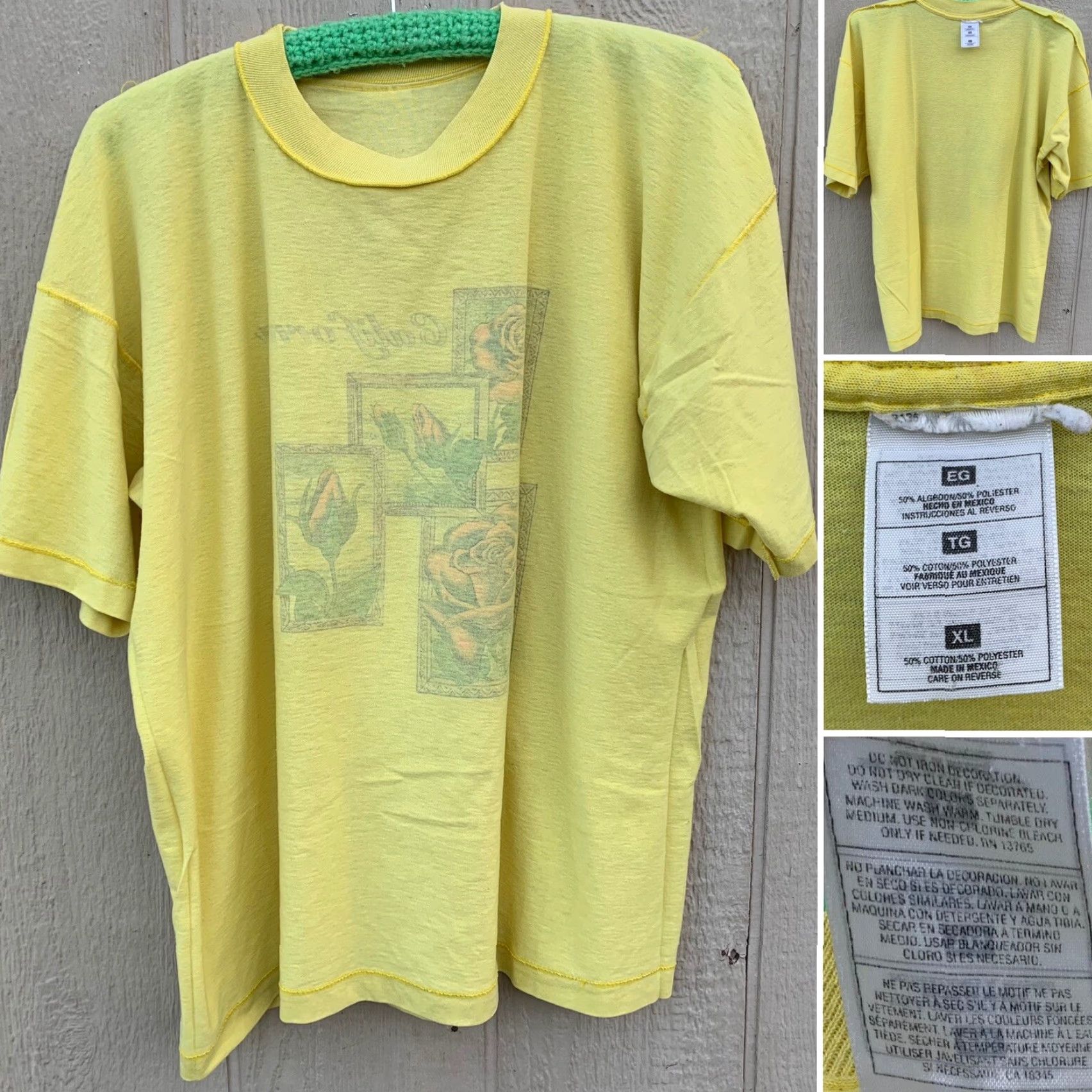 Vintage VINTAGE California T-Shirt Mens XL Yellow Rose Graphic Single Stitch Crew Neck Short Sleeve Roses Size US XL / EU 56 / 4 - 7 Thumbnail