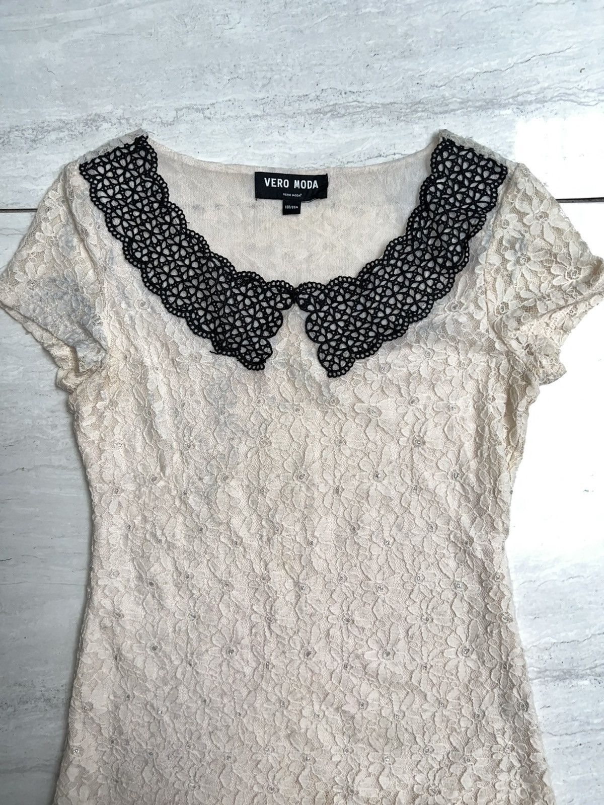 Other VERO MODA Cream Brokat T-shirt Size XS / US 0-2 / IT 36-38 - 3 Thumbnail