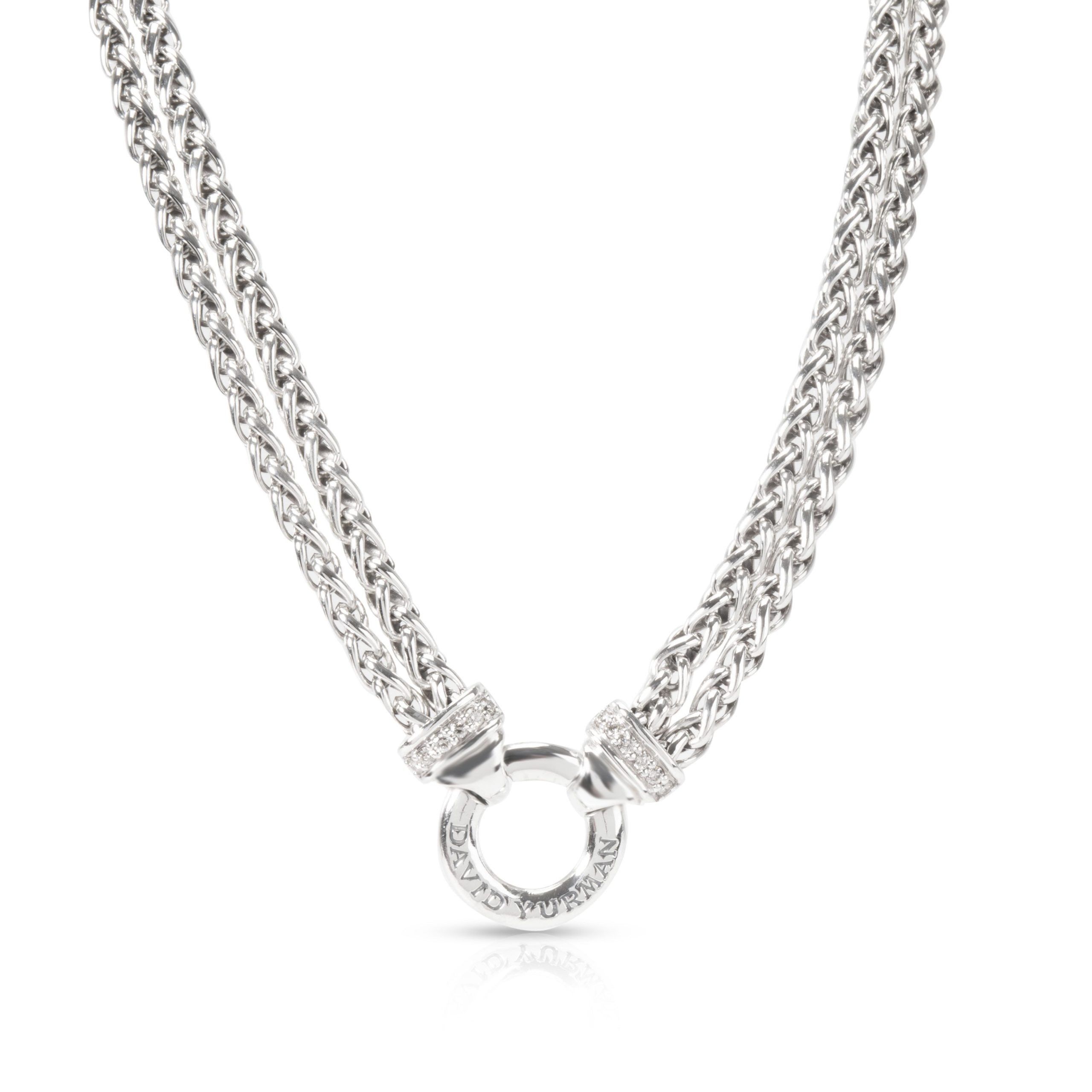 image of David Yurman Double Wheat Chain Diamond Necklace In Sterling Silver 0.22 Ctw, Women's