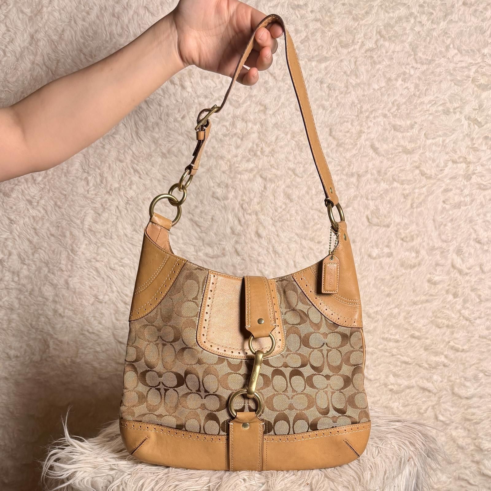Coach Y2K Vintage Coach Signature Monogram Canvas Hampton Hobo Bag Size ONE SIZE - 1 Thumbnail