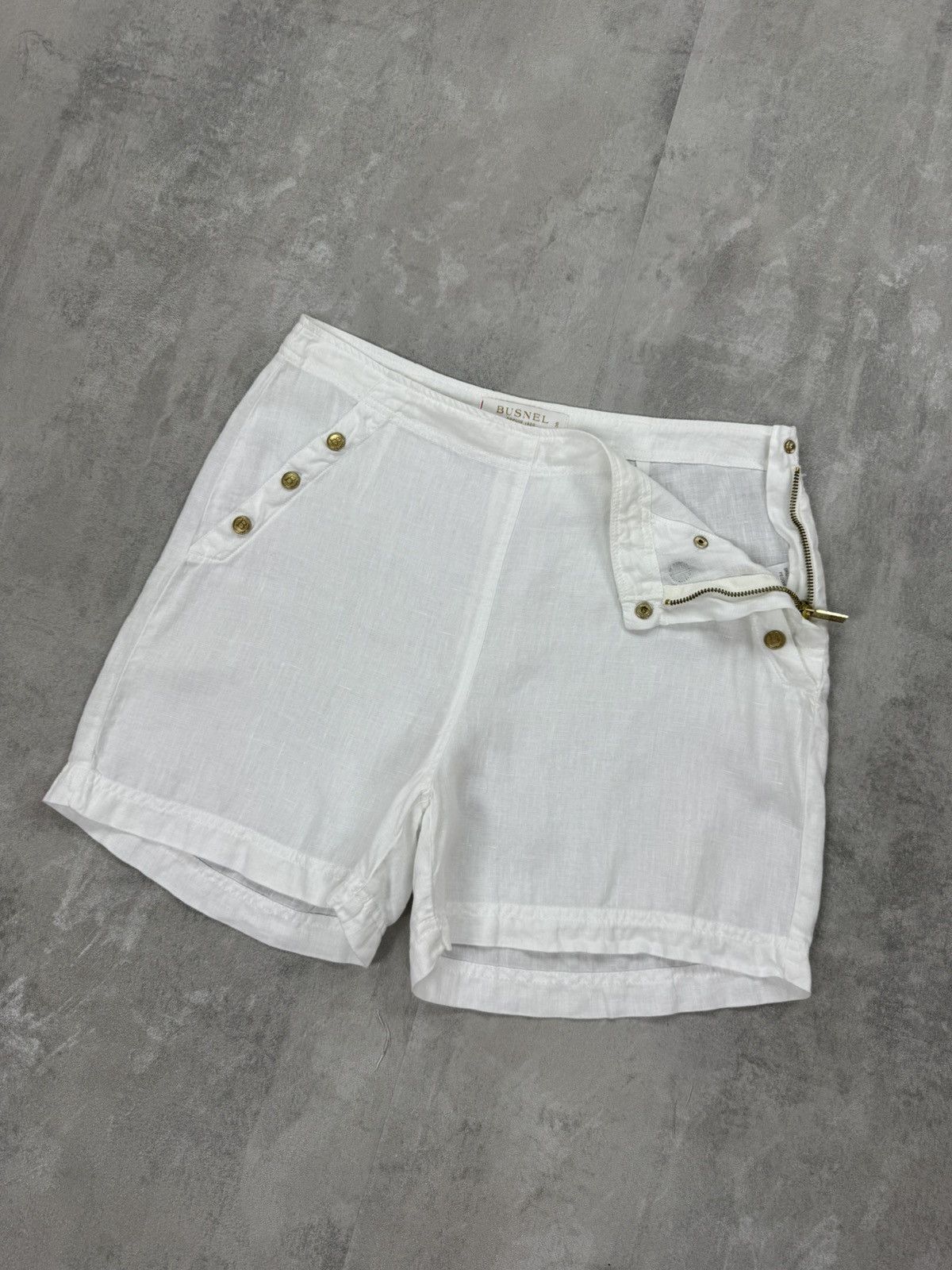 Designer BUSNEL Linen Shorts White Lino Summers Bermuda Womens Sz. 38 Size 26" / US 2 / IT 38 - 2 Thumbnail