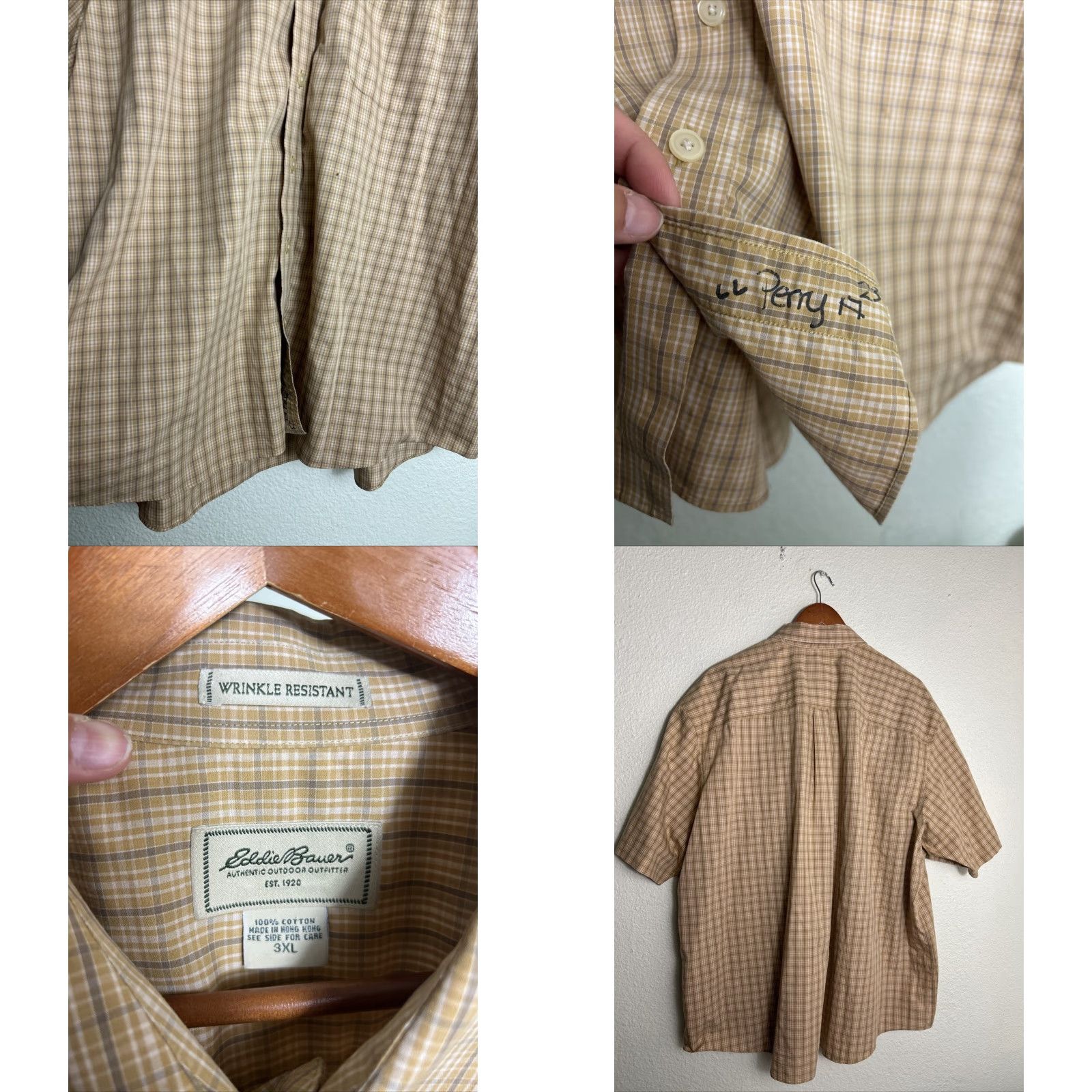 Eddie Bauer Eddie Bauer Shirt Men 3XL Plaid Short Sleeve 100% Cotton Work Casual Beige Size US XXL / EU 58 / 5 - 8 Thumbnail