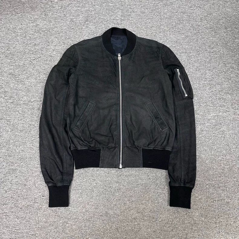 Rick Owens Distressed Black Leather Jacket
