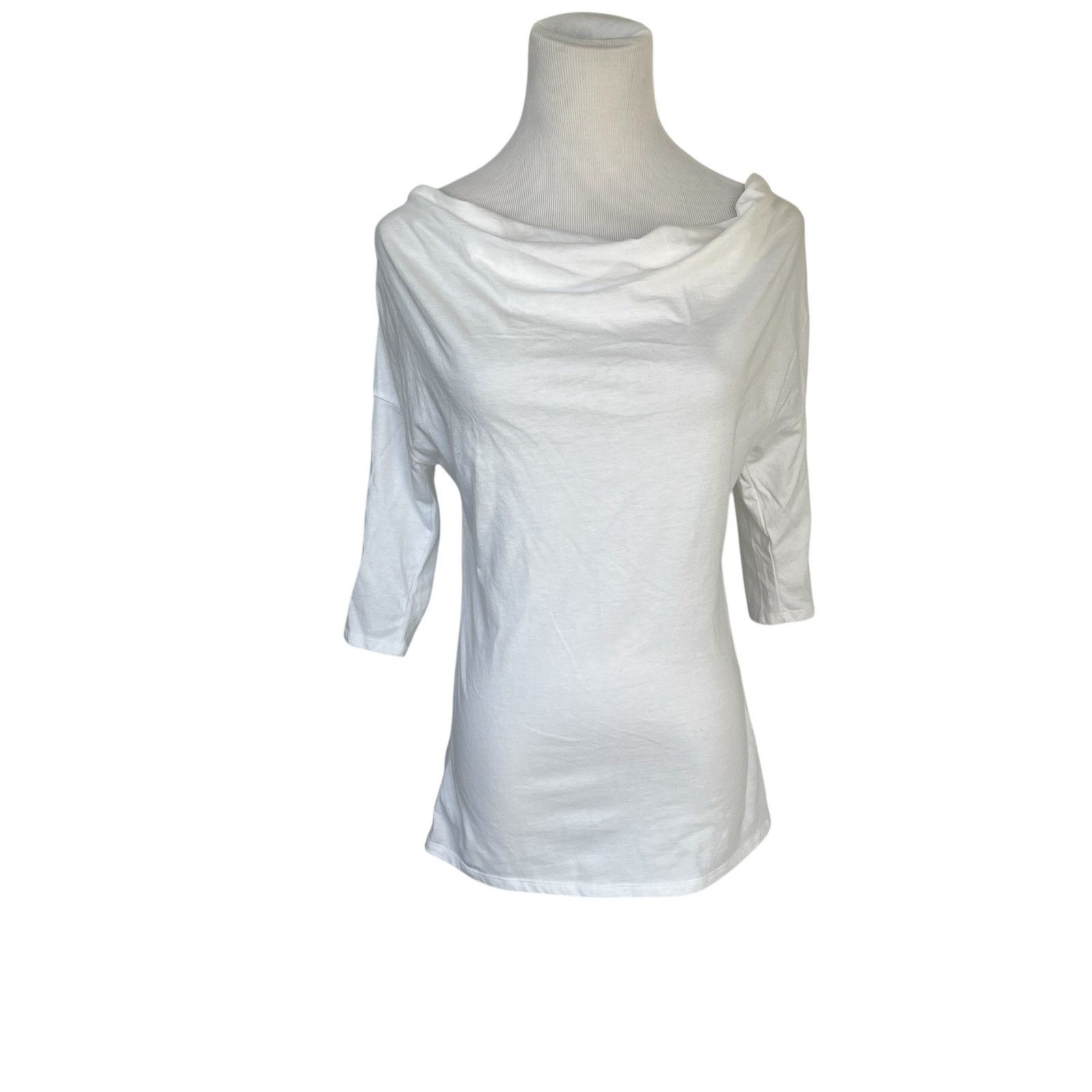 Cherokee Women's S Cherokee 3/4 Sleeve White Boatneck Cowl Blouse Top Size S / US 4 / IT 40 - 2 Thumbnail