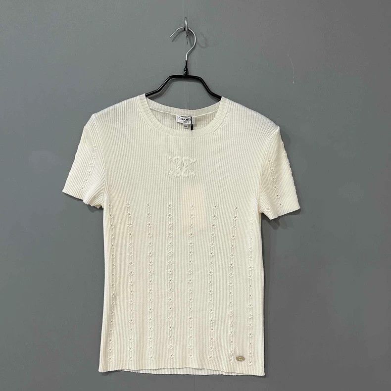 Chanel Chanel White logo hollow knitted short sleeves Size XXS / US 00 / IT 34 - 1 Thumbnail