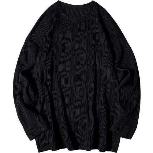 Other Korean fashion black wave pleats long sleeve top pullover Size US L / EU 52-54 / 3 - 6 Thumbnail