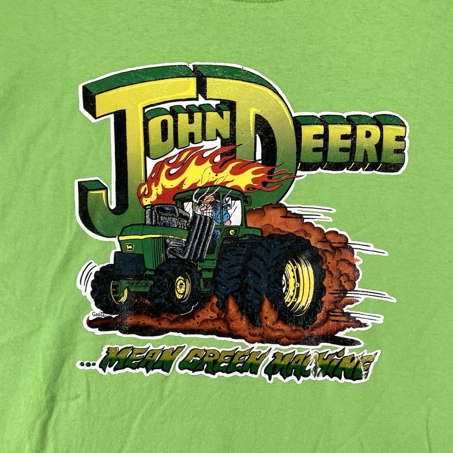 Gildan VINTAGE John Deere Mens T Shirt 3XL Neon Green 1970s Tractor Graphic Logo Crew Neck Short Sleeve Cotton Size US XXL / EU 58 / 5 - 3 Thumbnail
