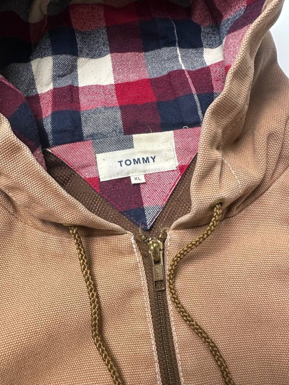 Tommy Hilfiger Vintage Tommy USA Hooded Denim Jacket Japan Vibes Camel Size US L / EU 52-54 / 3 - 5 Thumbnail