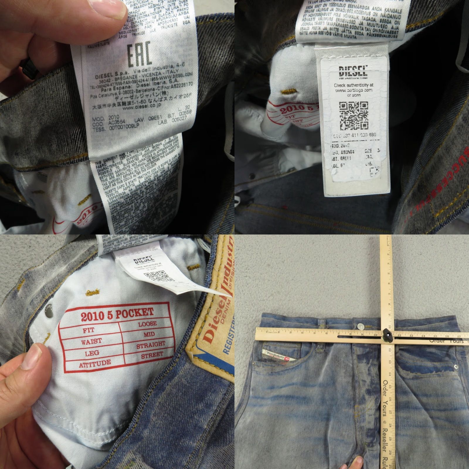 Diesel Diesel Jeans Men 34x29 Loose Straight 5 Pocket Stamped Dirty Wash ITALY Size US 34 / EU 50 - 10 Thumbnail
